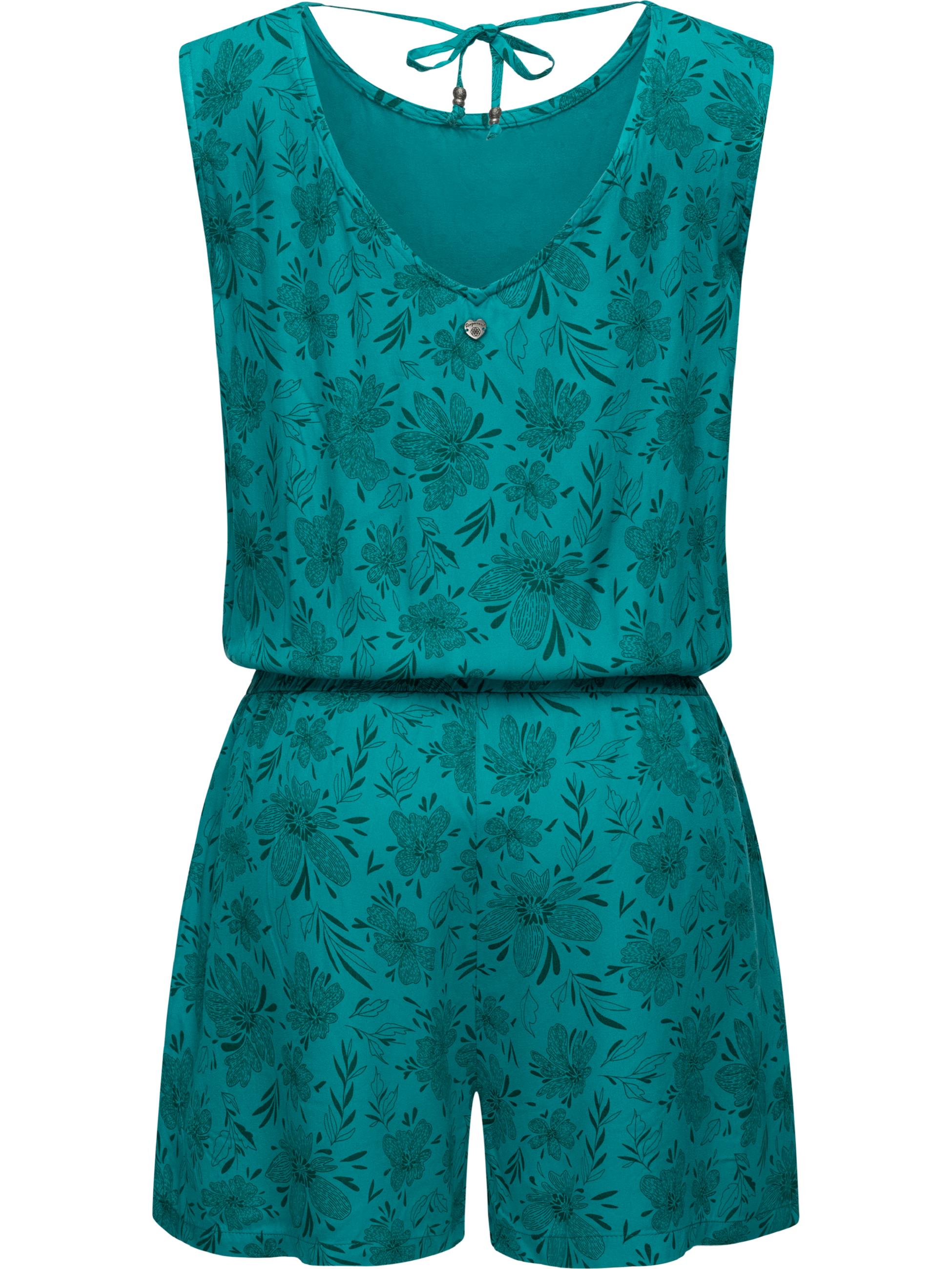 Kurzer Overall in Blumenprint "Zella" Teal Green