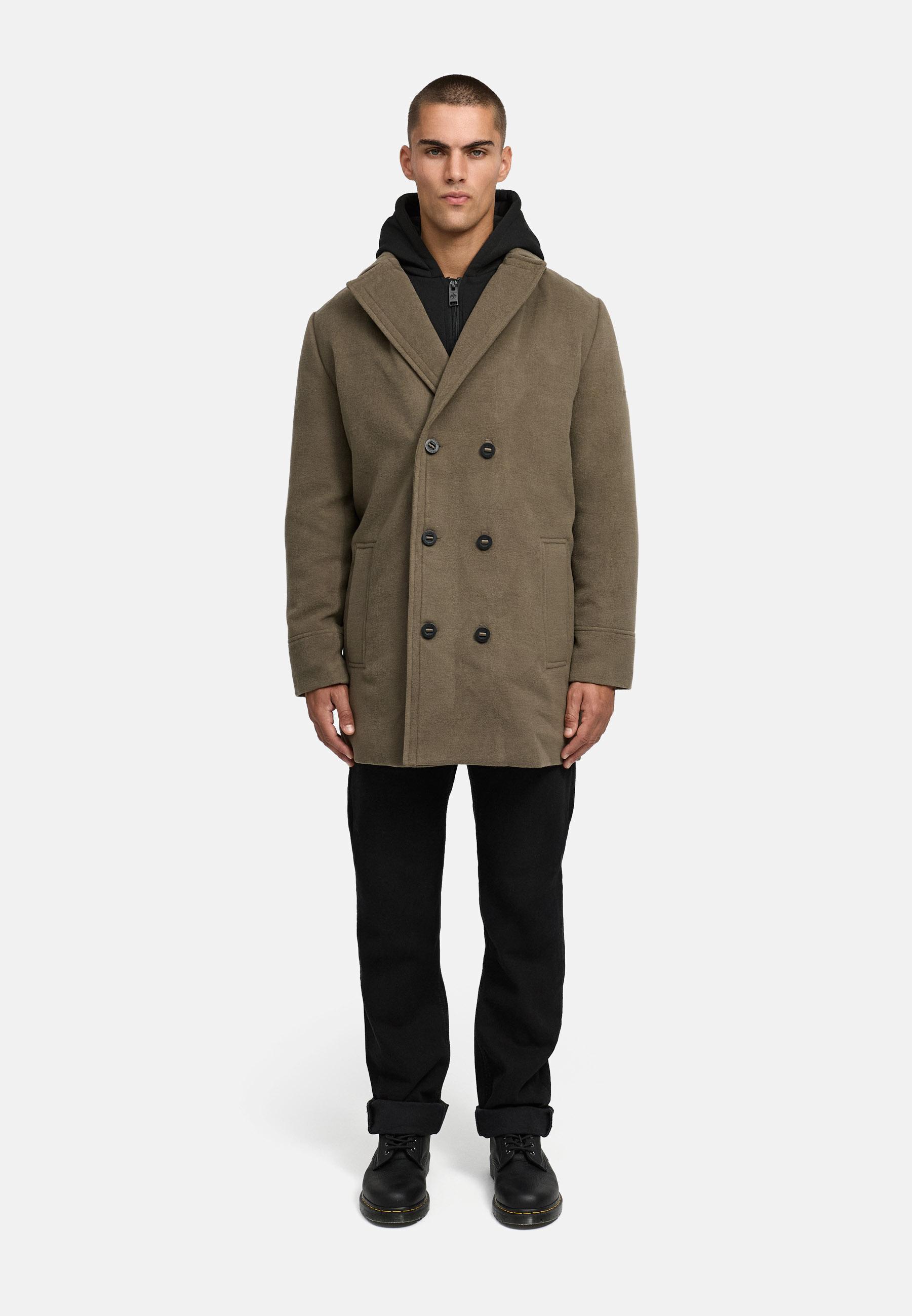 Klassischer Mantel in Wollmantel-Optik mit Kapuze "Darioon XX" Stone Brown