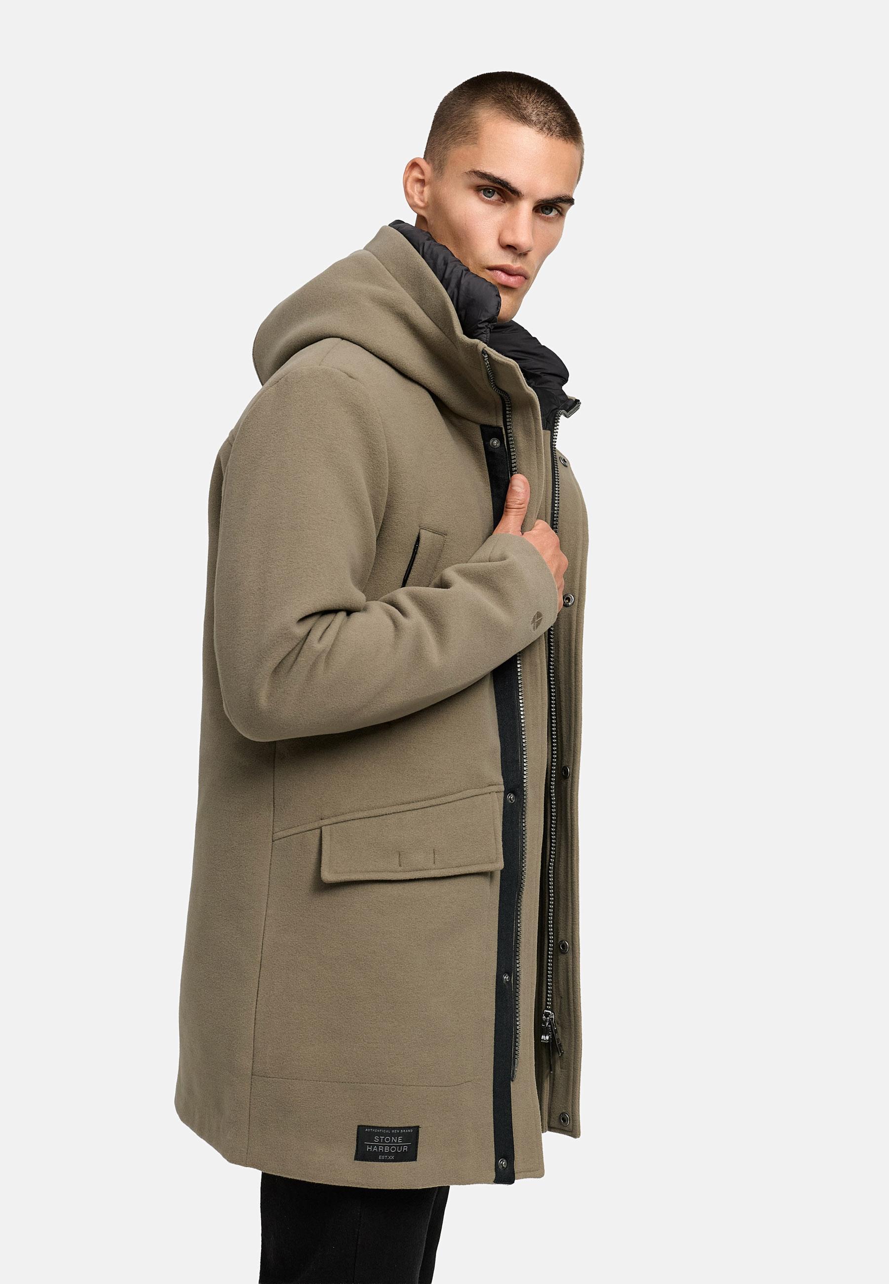 Wintermantel in Wollmantel-Optik mit Brusttaschen "Fenroos XX" Stone Brown