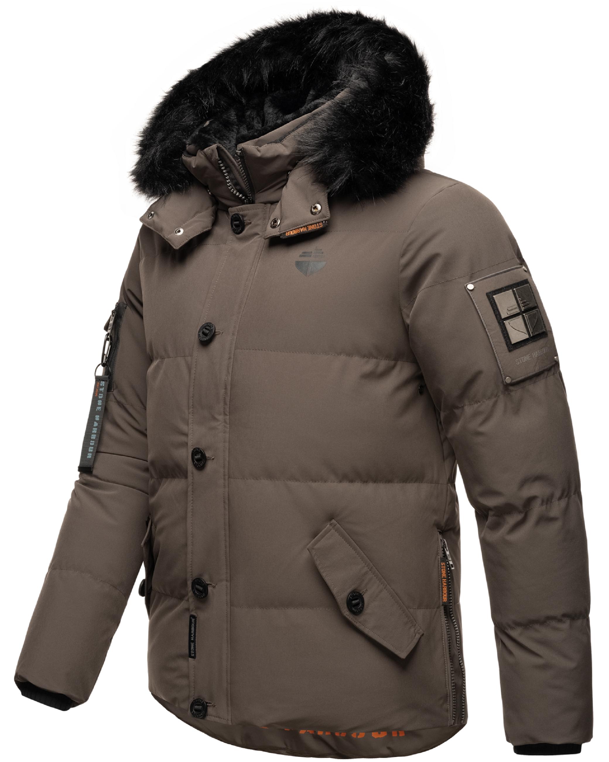 Winter Steppjacke mit abnehmbarer Kunstfell-Kapuze "Halvaar" Anthracite mit schwarzem Fell