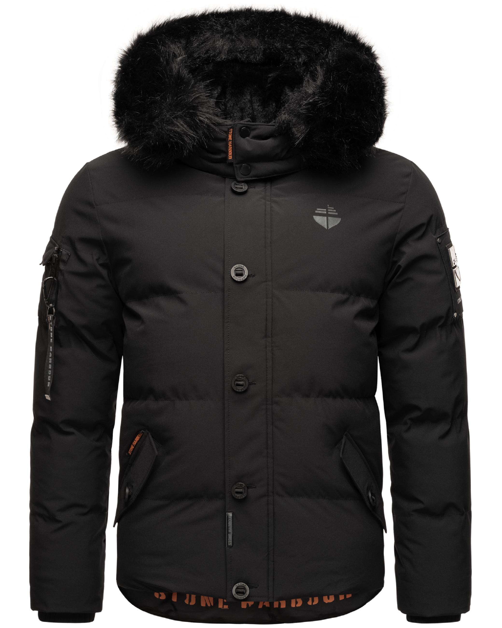 Winter Steppjacke mit abnehmbarer Kunstfell-Kapuze "Halvaar" Black mit schwarzem Fell