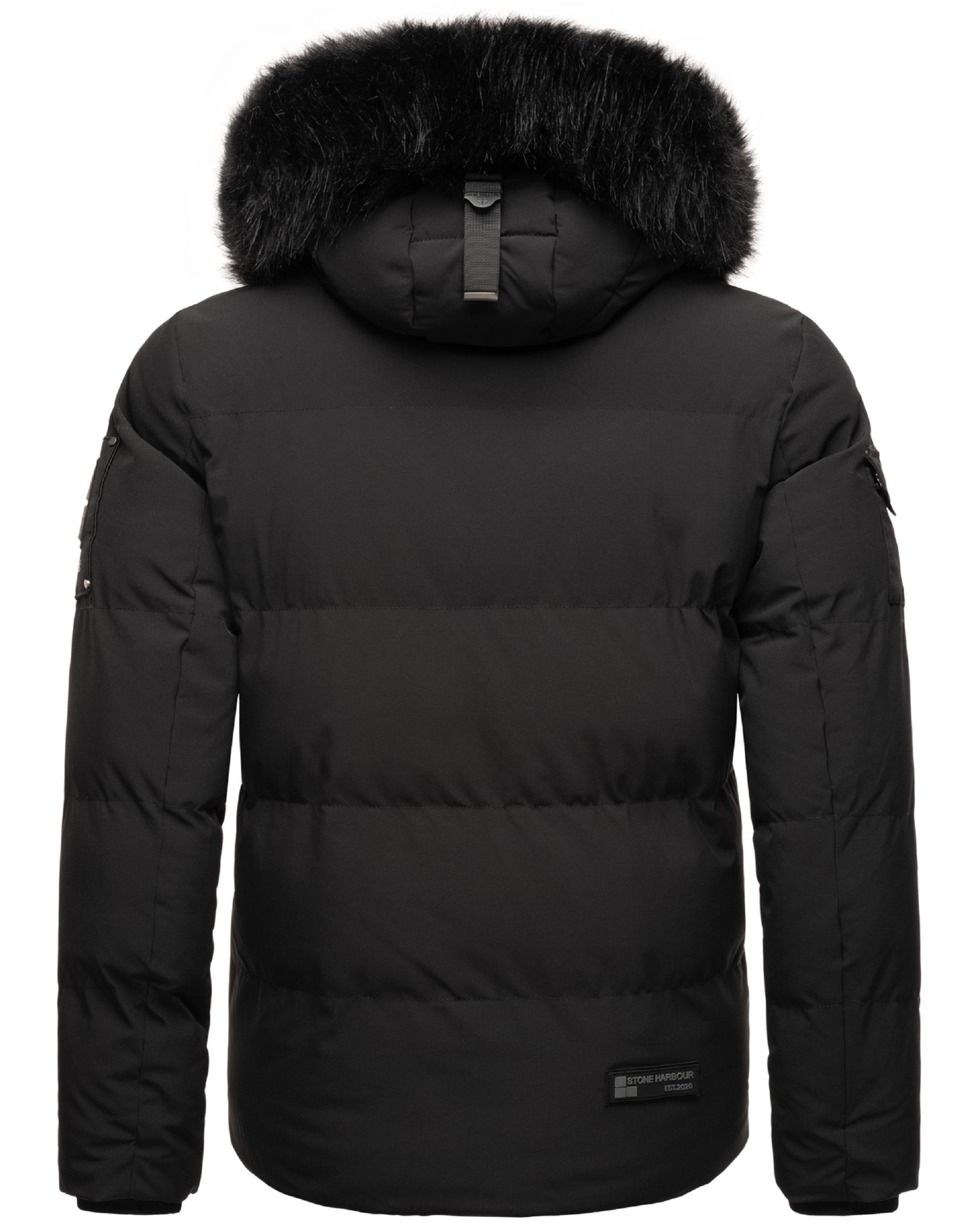 Winter Steppjacke mit abnehmbarer Kunstfell-Kapuze "Halvaar" Black mit schwarzem Fell