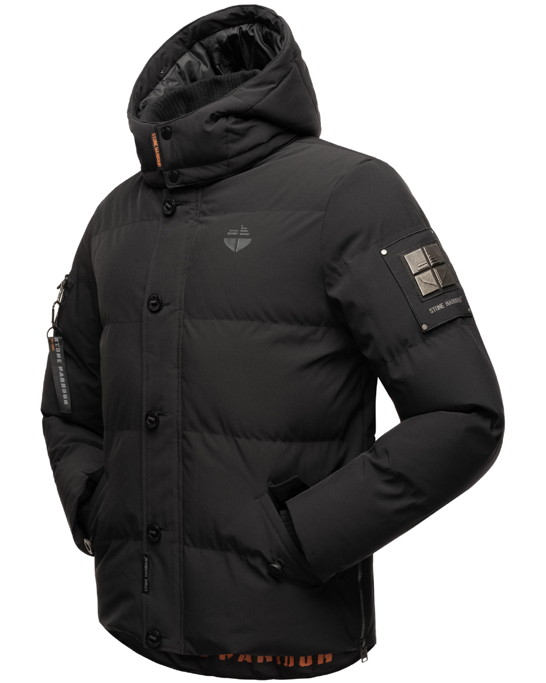 Winter Steppjacke mit abnehmbarer Kunstfell-Kapuze "Halvaar" Black mit weißem Fell