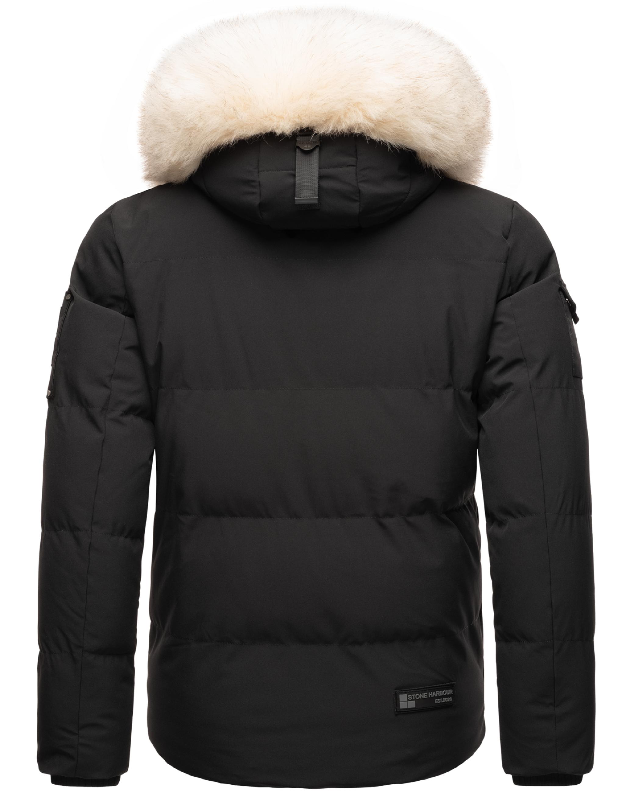 Winter Steppjacke mit abnehmbarer Kunstfell-Kapuze "Halvaar" Black mit weißem Fell