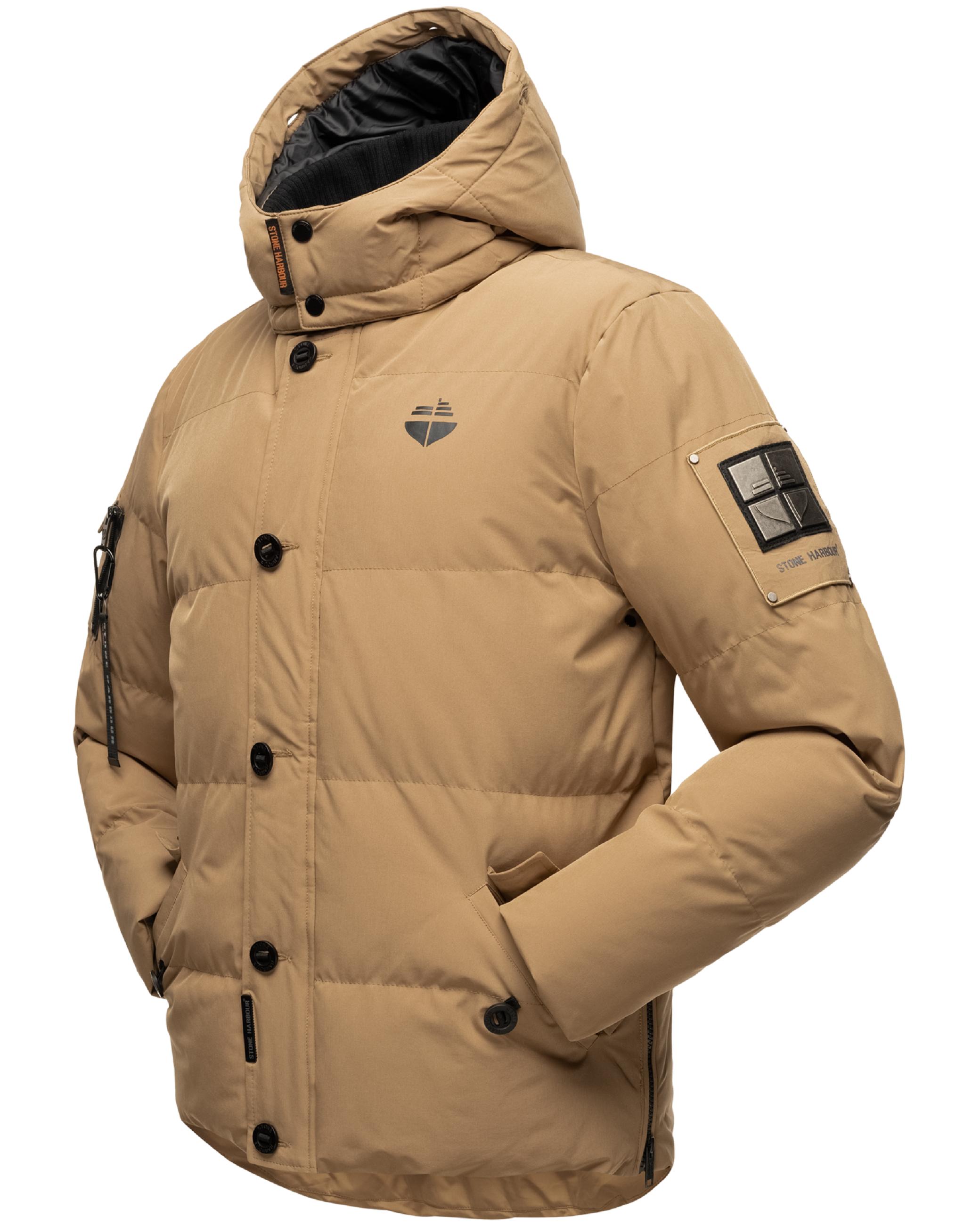 Winter Steppjacke mit abnehmbarer Kunstfell-Kapuze "Halvaar" Light Brown mit schwarzem Fell
