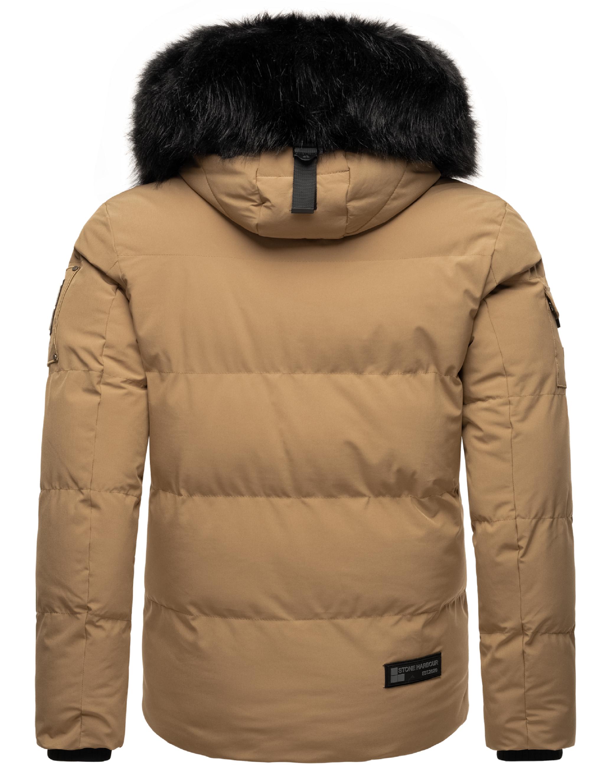 Winter Steppjacke mit abnehmbarer Kunstfell-Kapuze "Halvaar" Light Brown mit schwarzem Fell