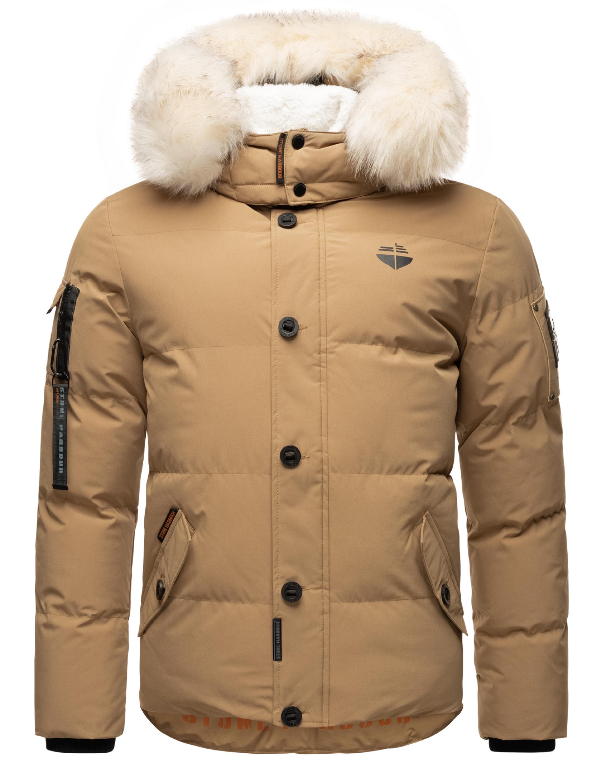 Winter Steppjacke mit abnehmbarer Kunstfell-Kapuze "Halvaar" Light Brown mit weißem Fell