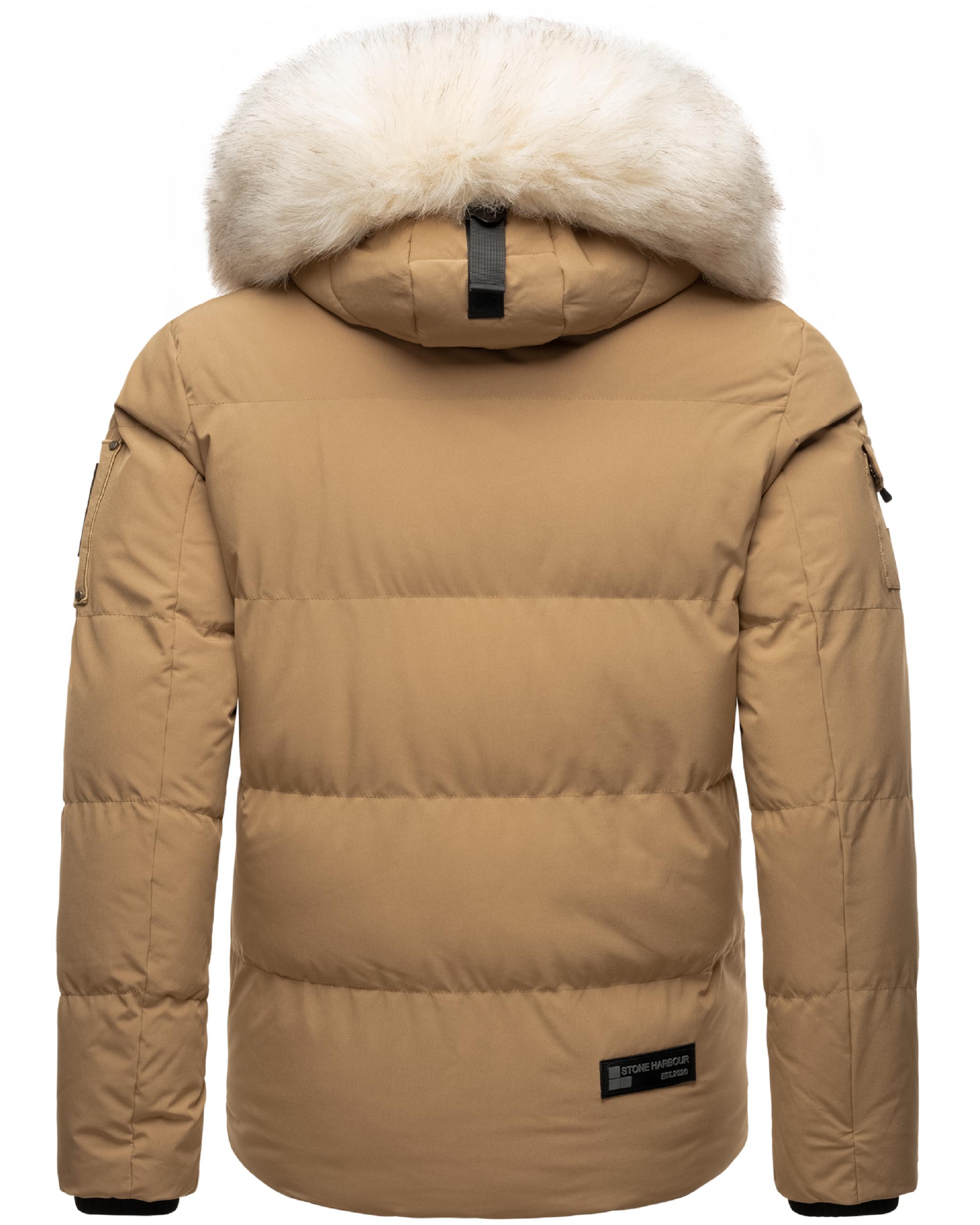 Winter Steppjacke mit abnehmbarer Kunstfell-Kapuze "Halvaar" Light Brown mit weißem Fell