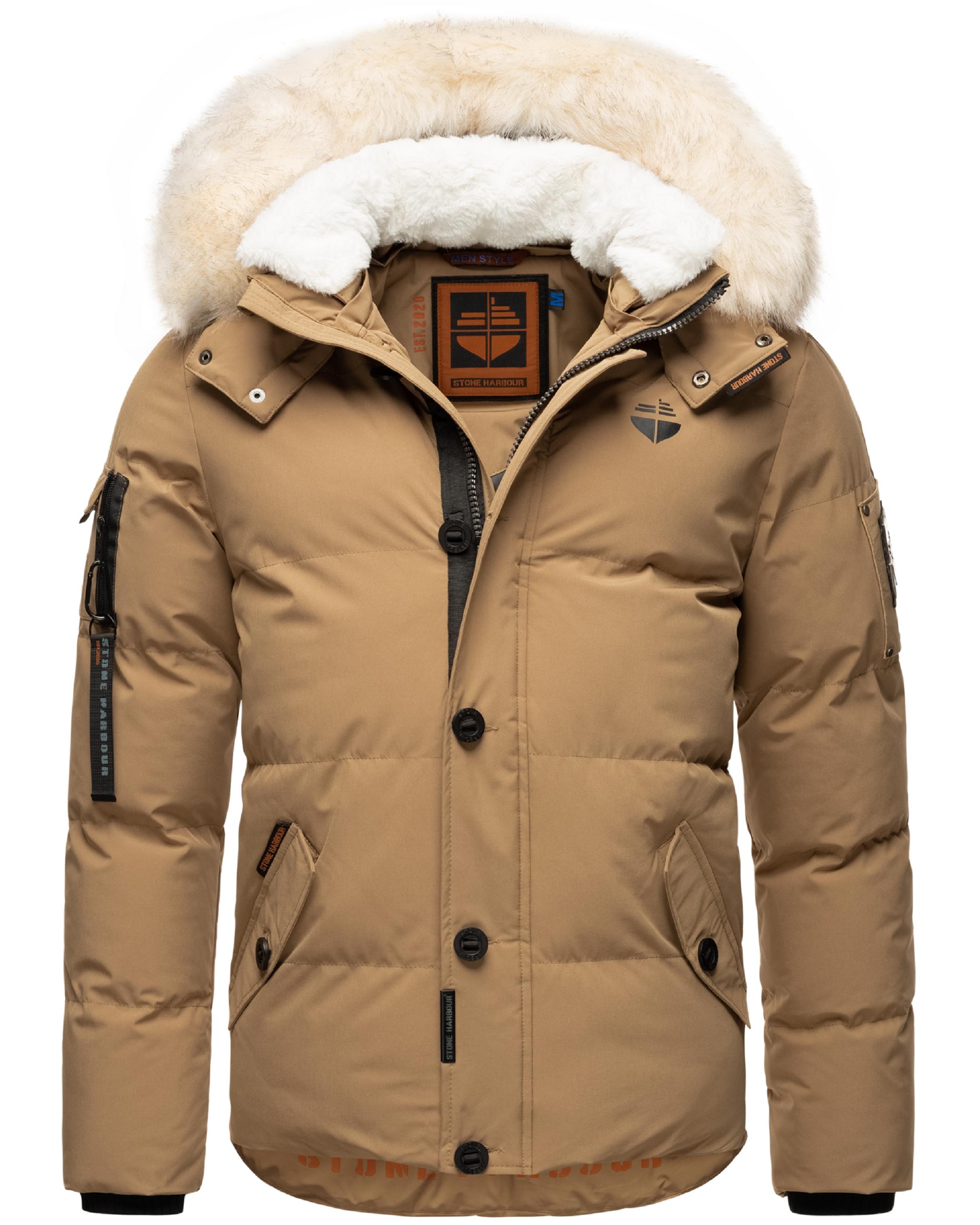 Winter Steppjacke mit abnehmbarer Kunstfell-Kapuze "Halvaar" Light Brown mit weißem Fell