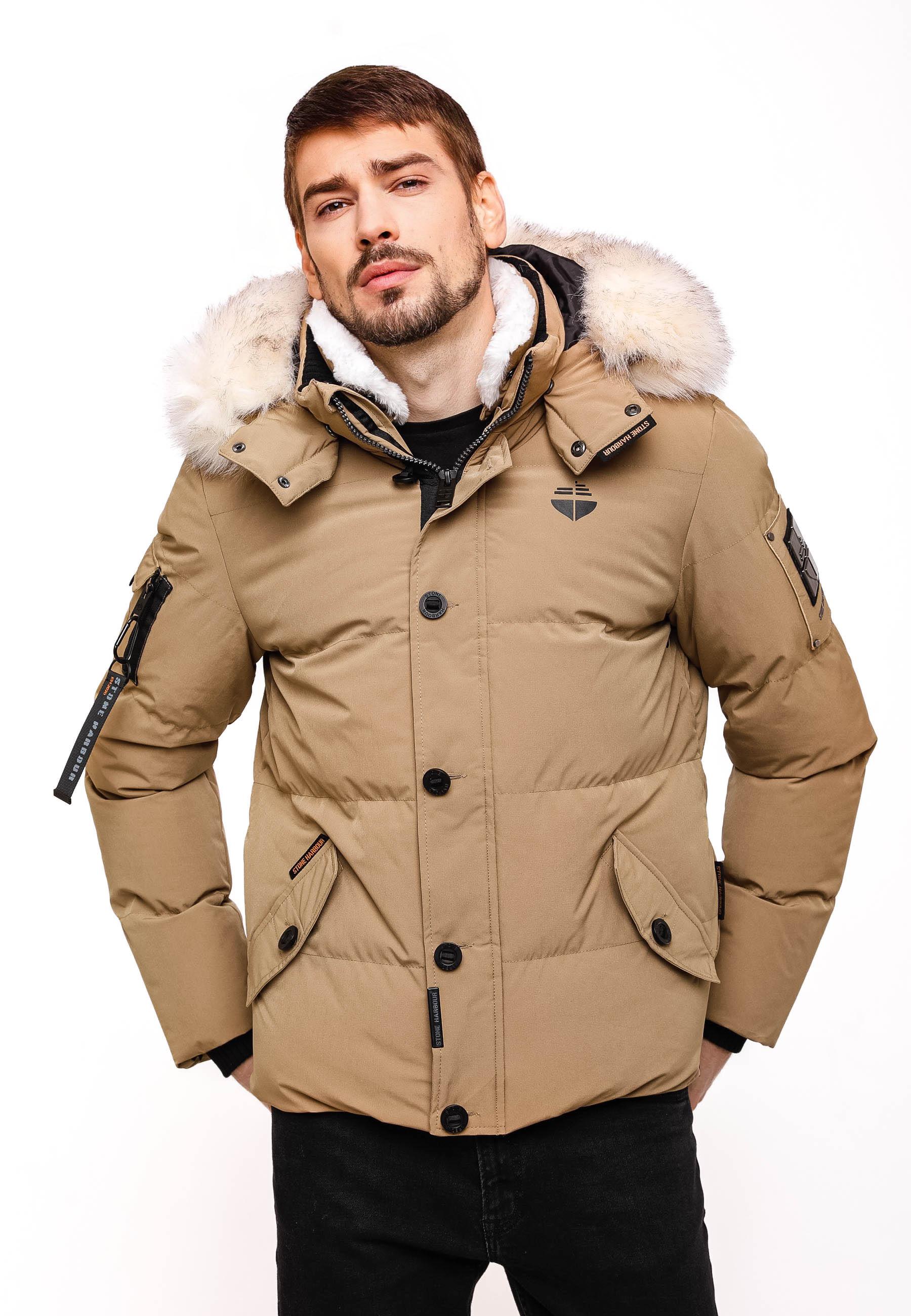 Winter Steppjacke mit abnehmbarer Kunstfell-Kapuze "Halvaar" Light Brown mit weißem Fell