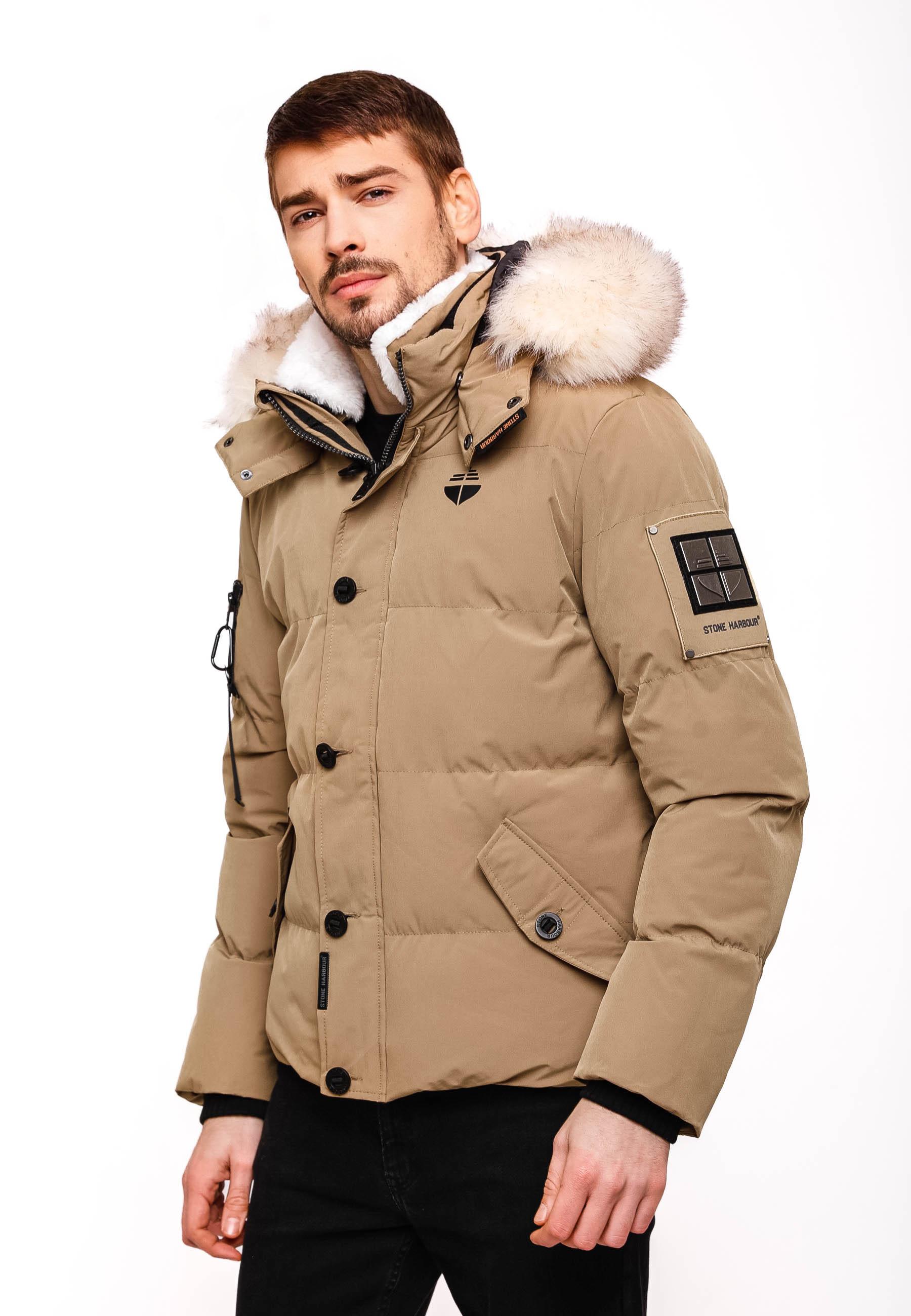 Winter Steppjacke mit abnehmbarer Kunstfell-Kapuze "Halvaar" Light Brown mit weißem Fell