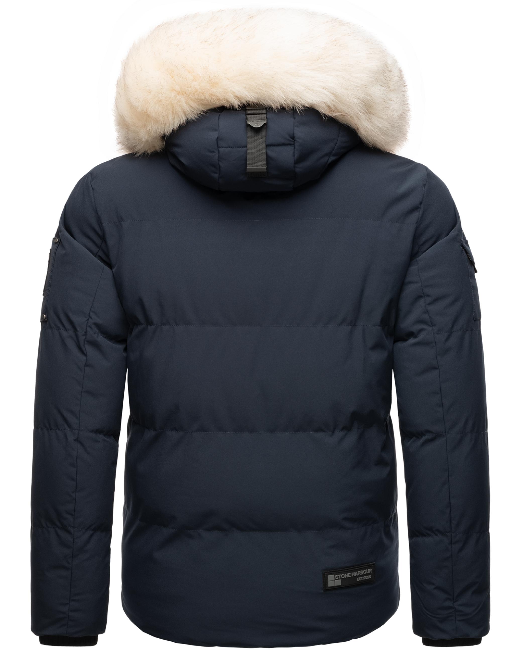 Winter Steppjacke mit abnehmbarer Kunstfell-Kapuze "Halvaar" Navy mit weißem Fell