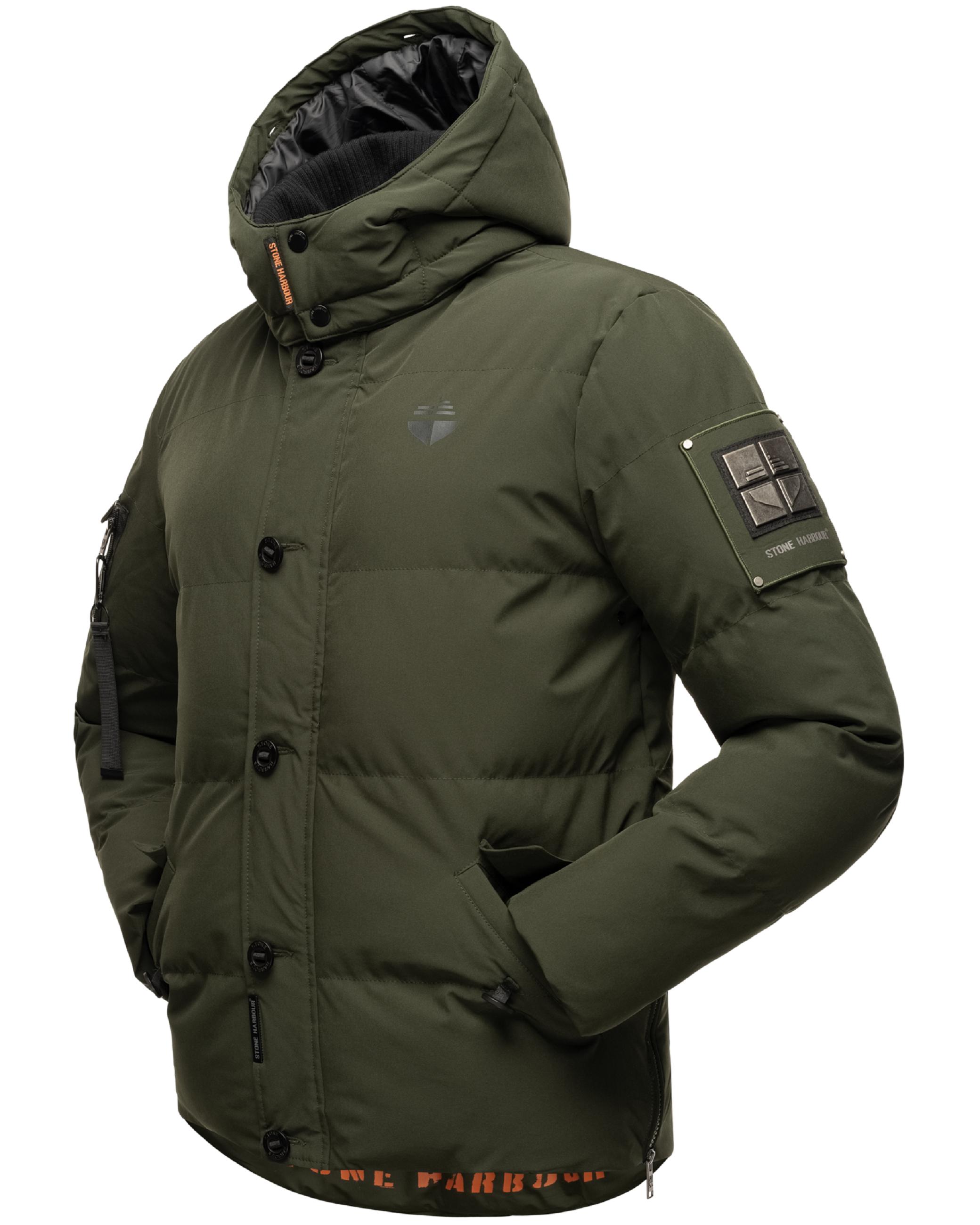 Winter Steppjacke mit abnehmbarer Kunstfell-Kapuze "Halvaar" Olive mit weißem Fell