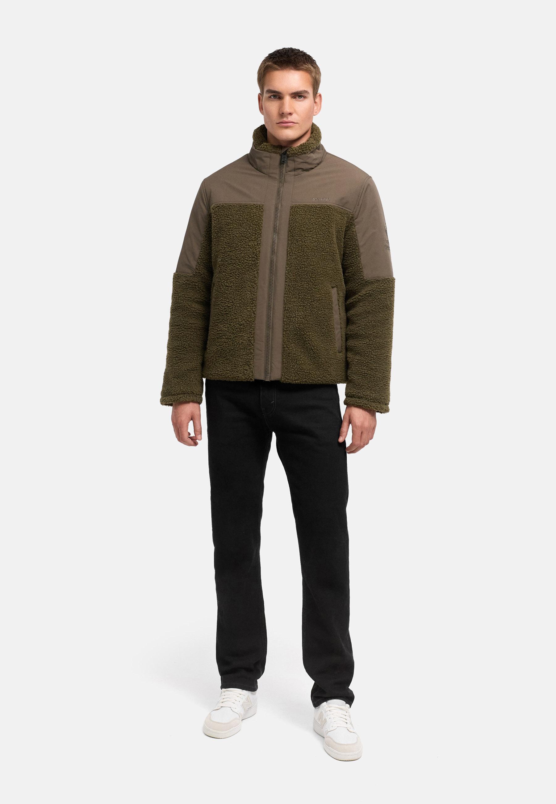 Materialmix Jacke mit Teddyfleece "Riveen XX" Khaki