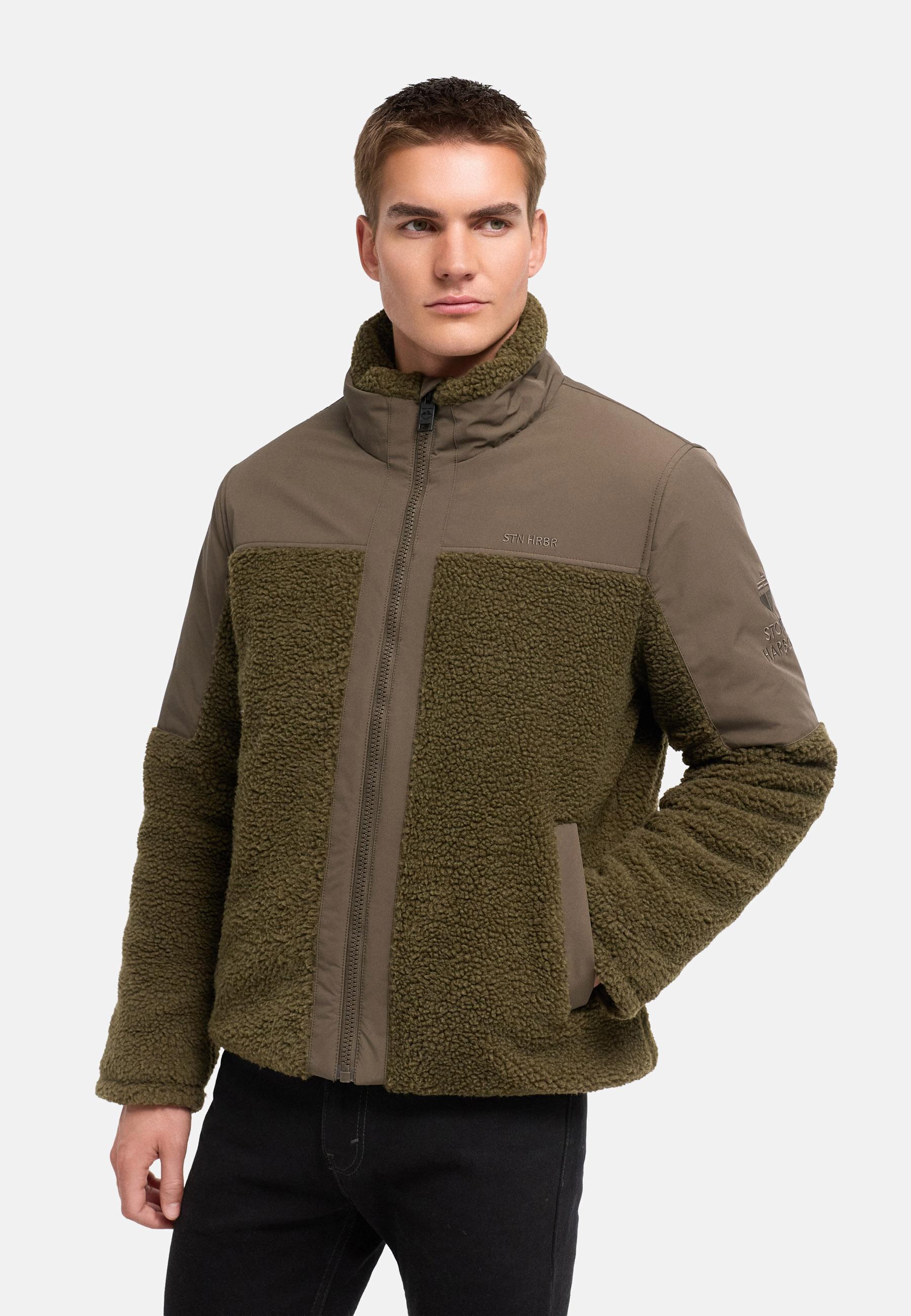 Materialmix Jacke mit Teddyfleece "Riveen XX" Khaki