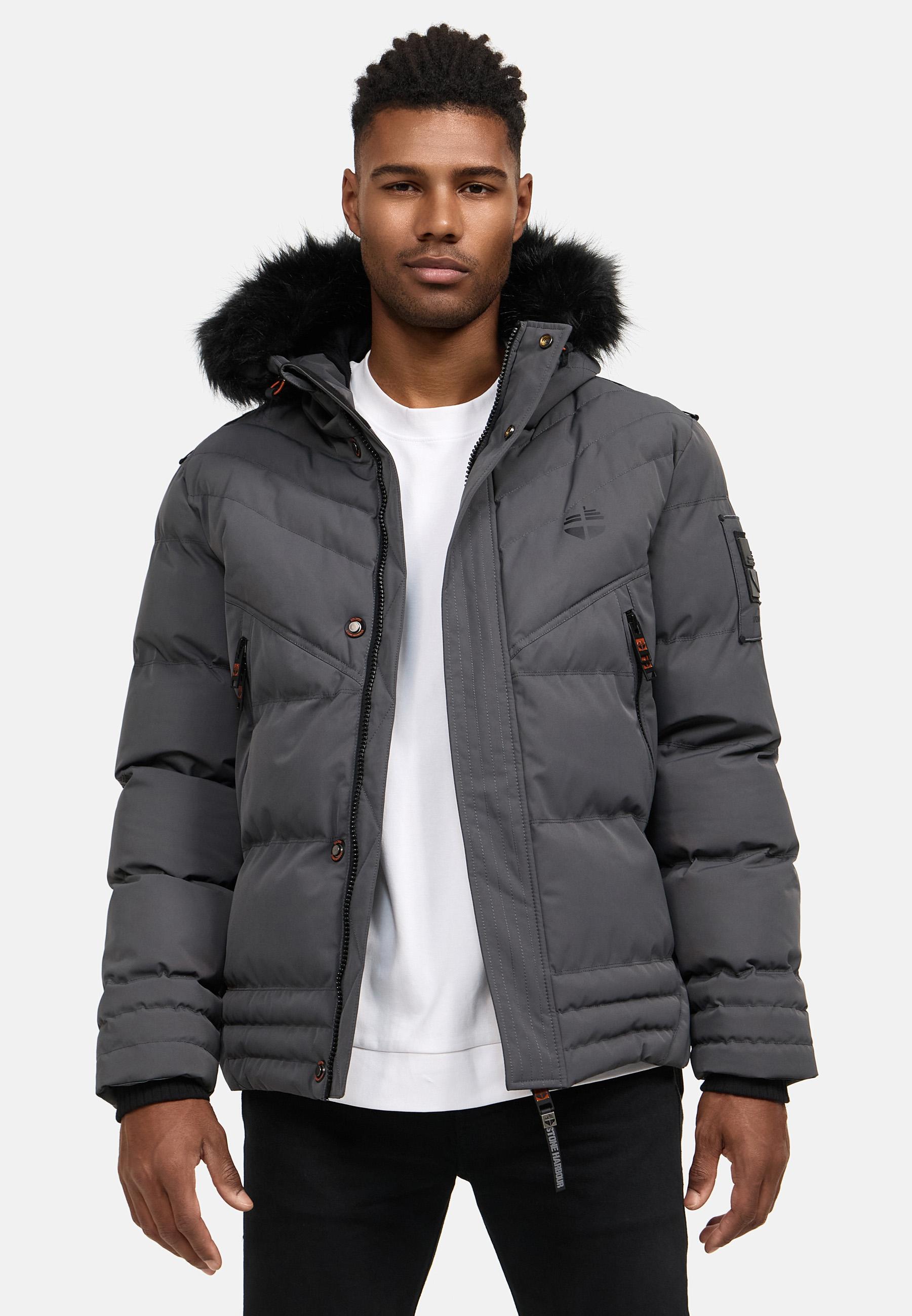 Winter Steppjacke mit abnehmbarer Kunstfell-Kapuze "Romaan" Anthracite