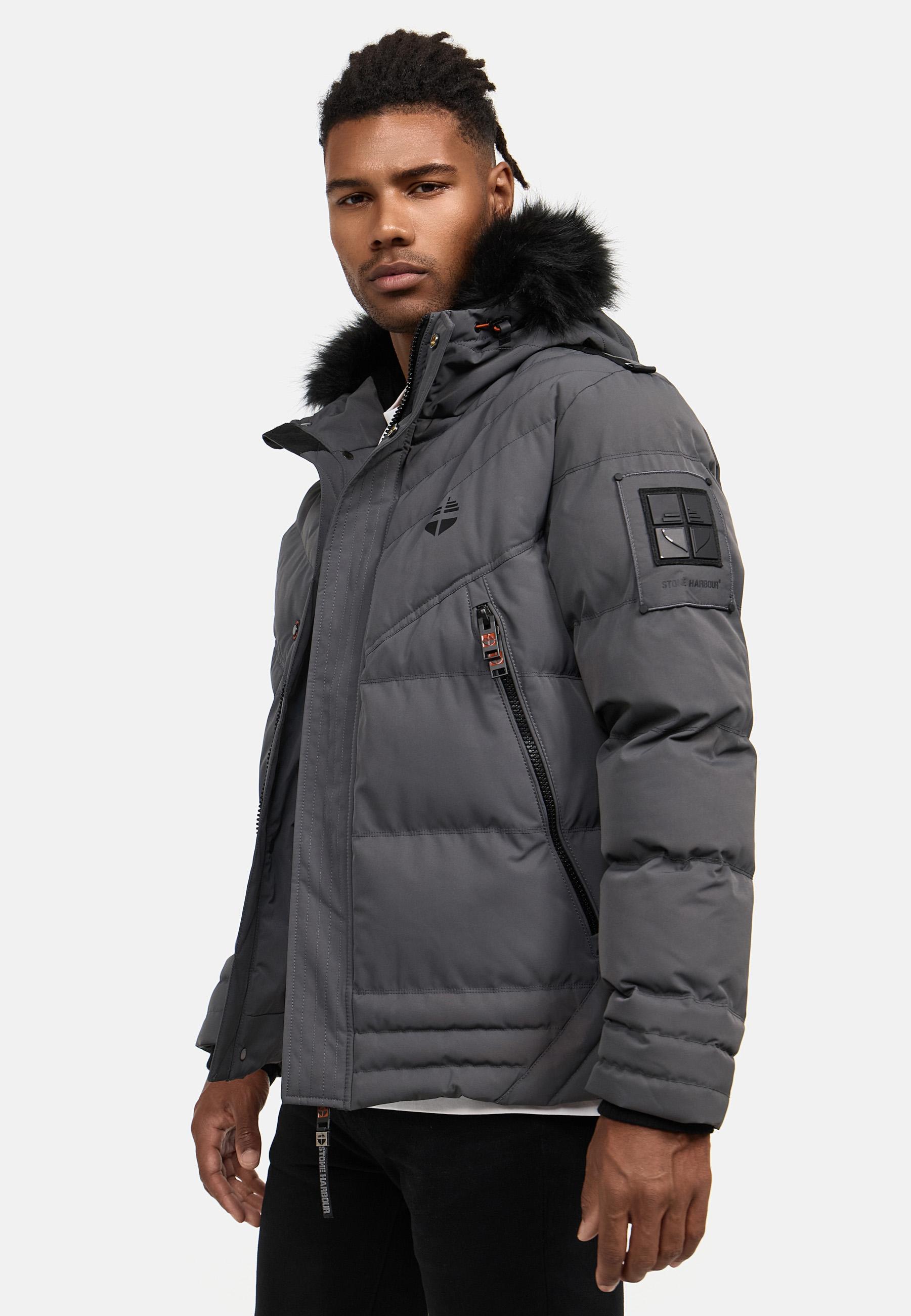 Winter Steppjacke mit abnehmbarer Kunstfell-Kapuze "Romaan" Anthracite