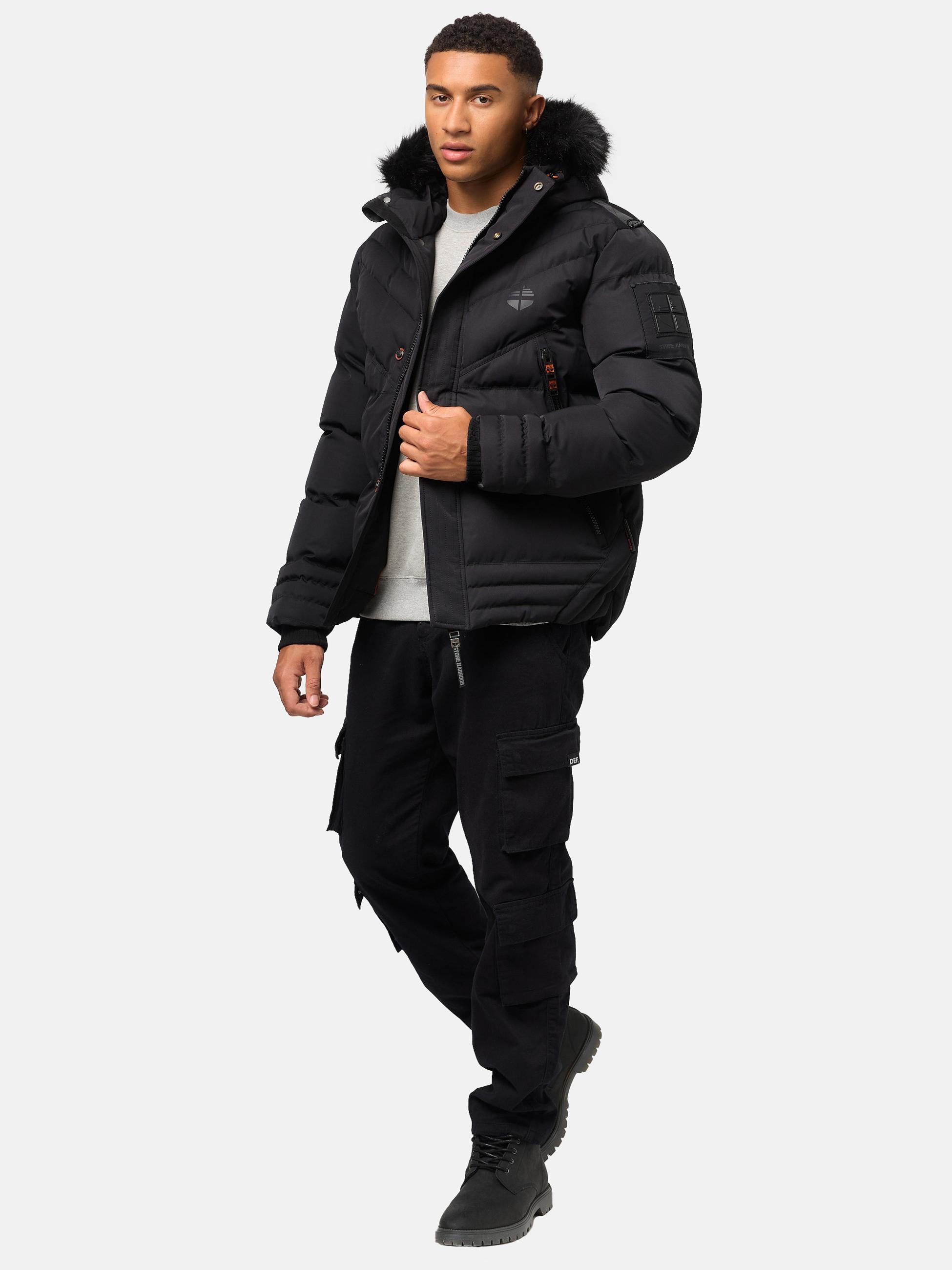 Winter Steppjacke mit abnehmbarer Kunstfell-Kapuze "Romaan" Black