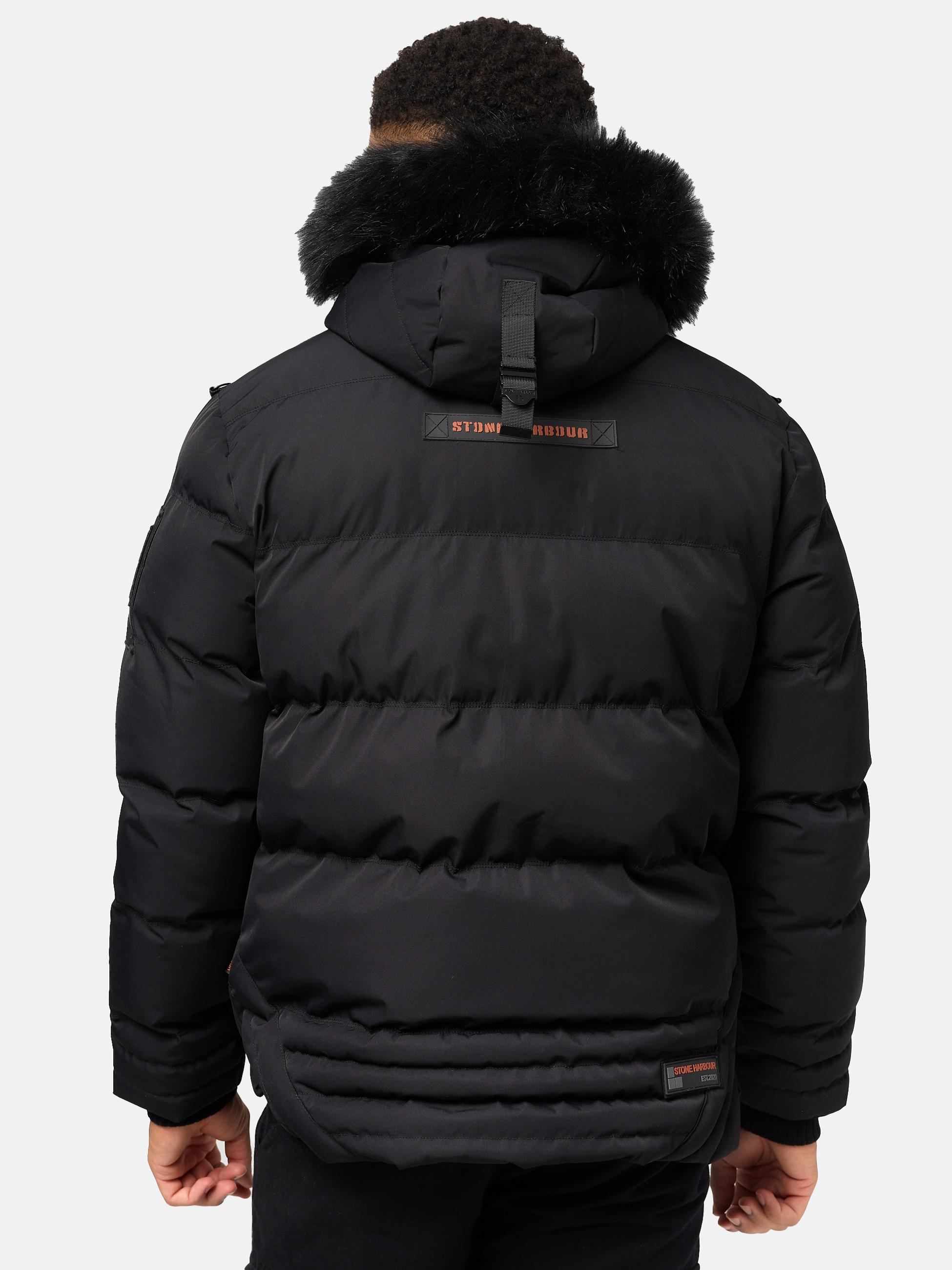 Winter Steppjacke mit abnehmbarer Kunstfell-Kapuze "Romaan" Black