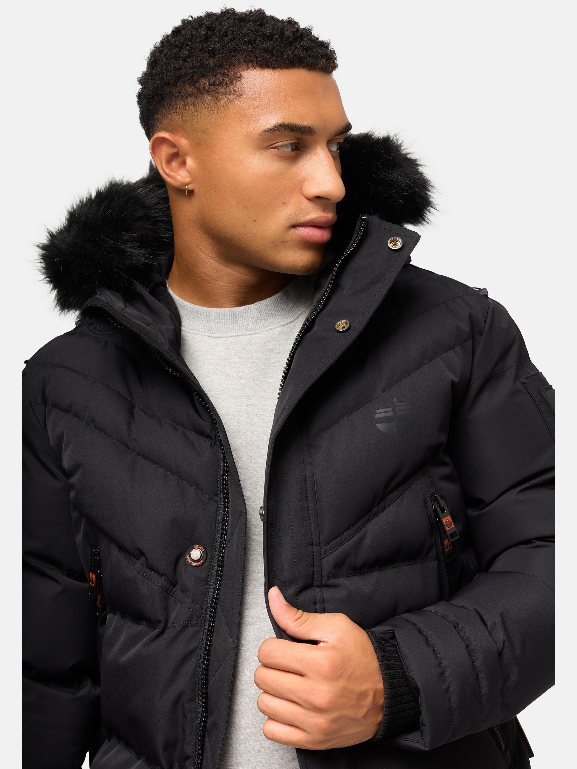 Winter Steppjacke mit abnehmbarer Kunstfell-Kapuze "Romaan" Black