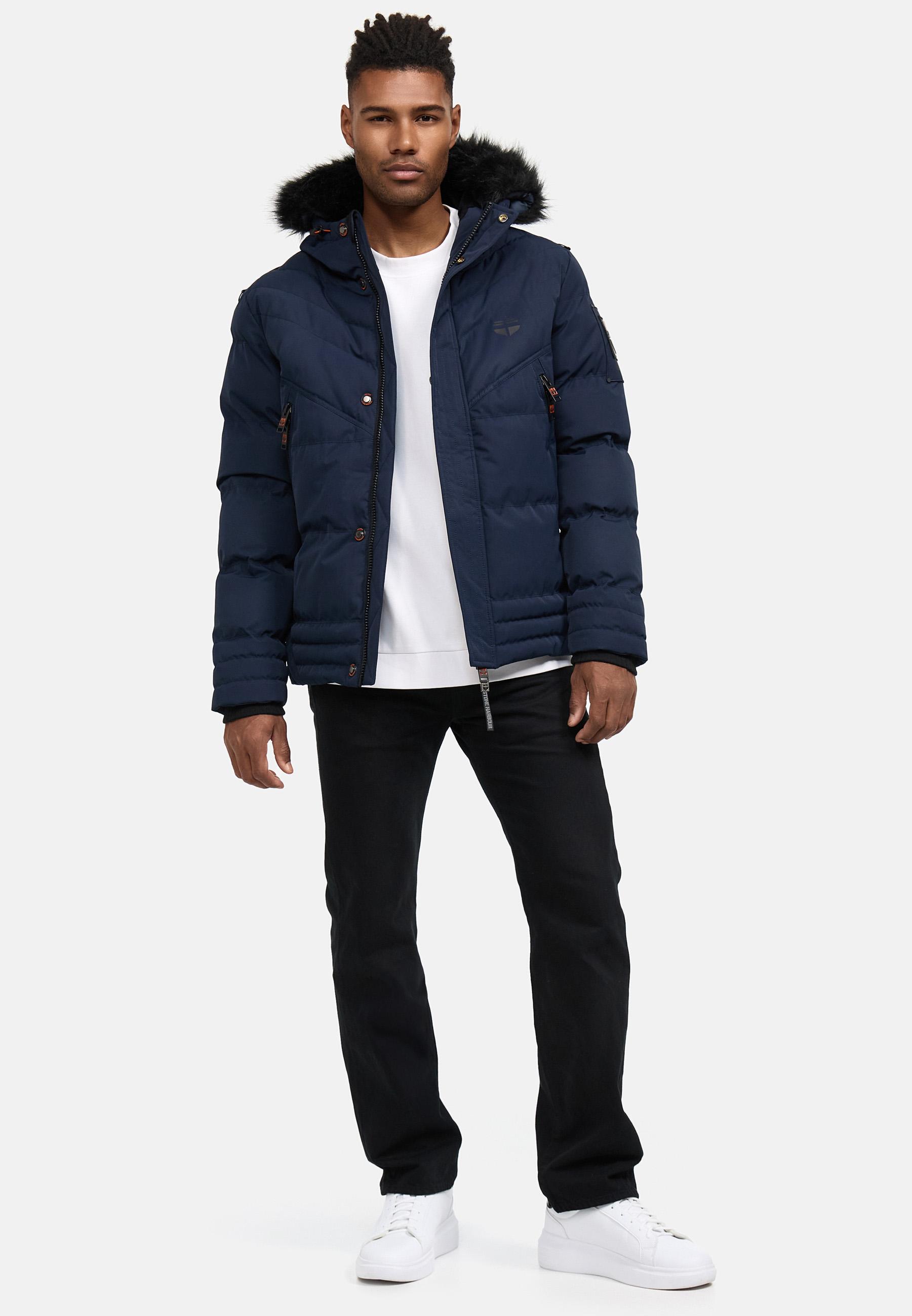 Winter Steppjacke mit abnehmbarer Kunstfell-Kapuze "Romaan" Navy