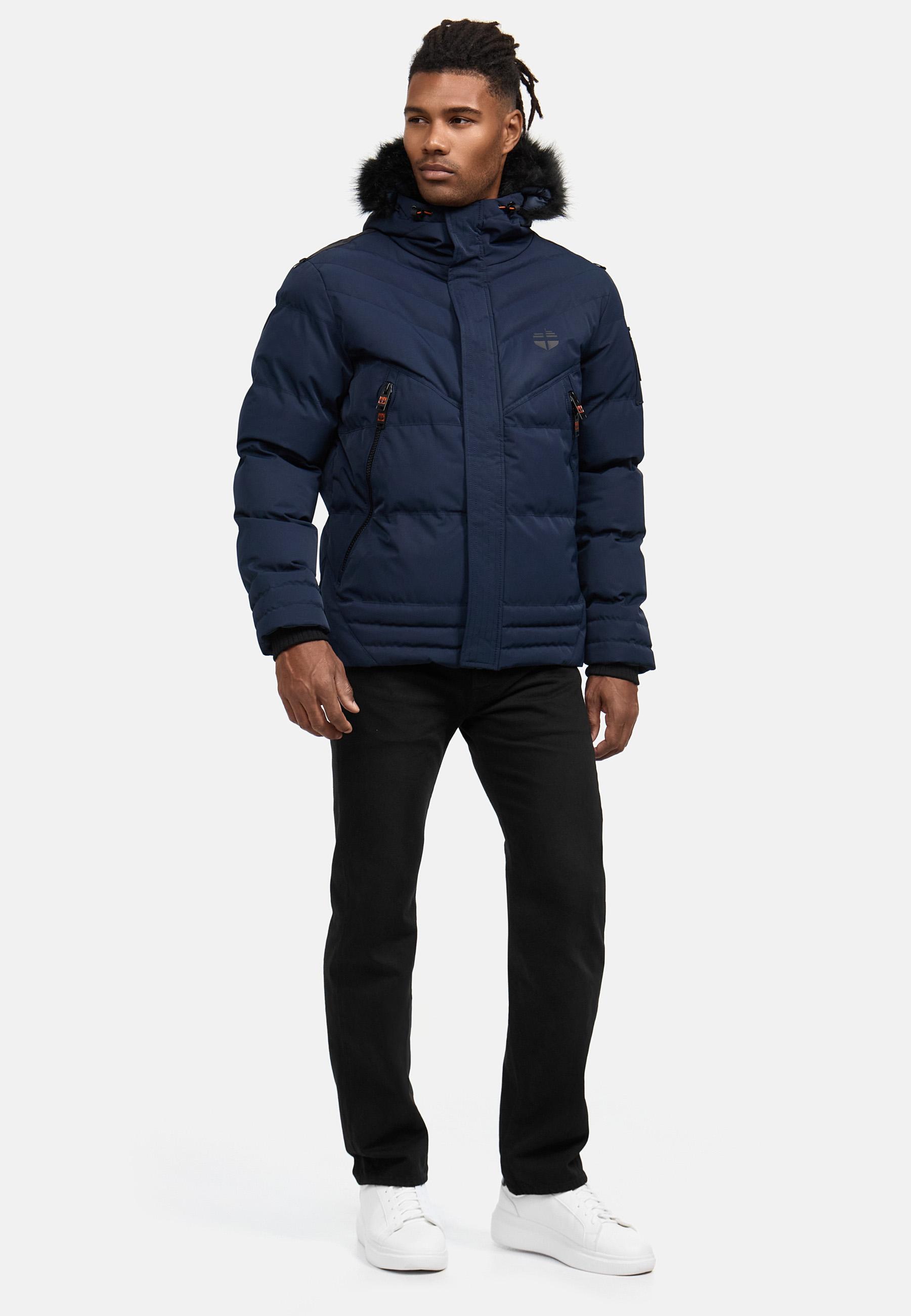 Winter Steppjacke mit abnehmbarer Kunstfell-Kapuze "Romaan" Navy