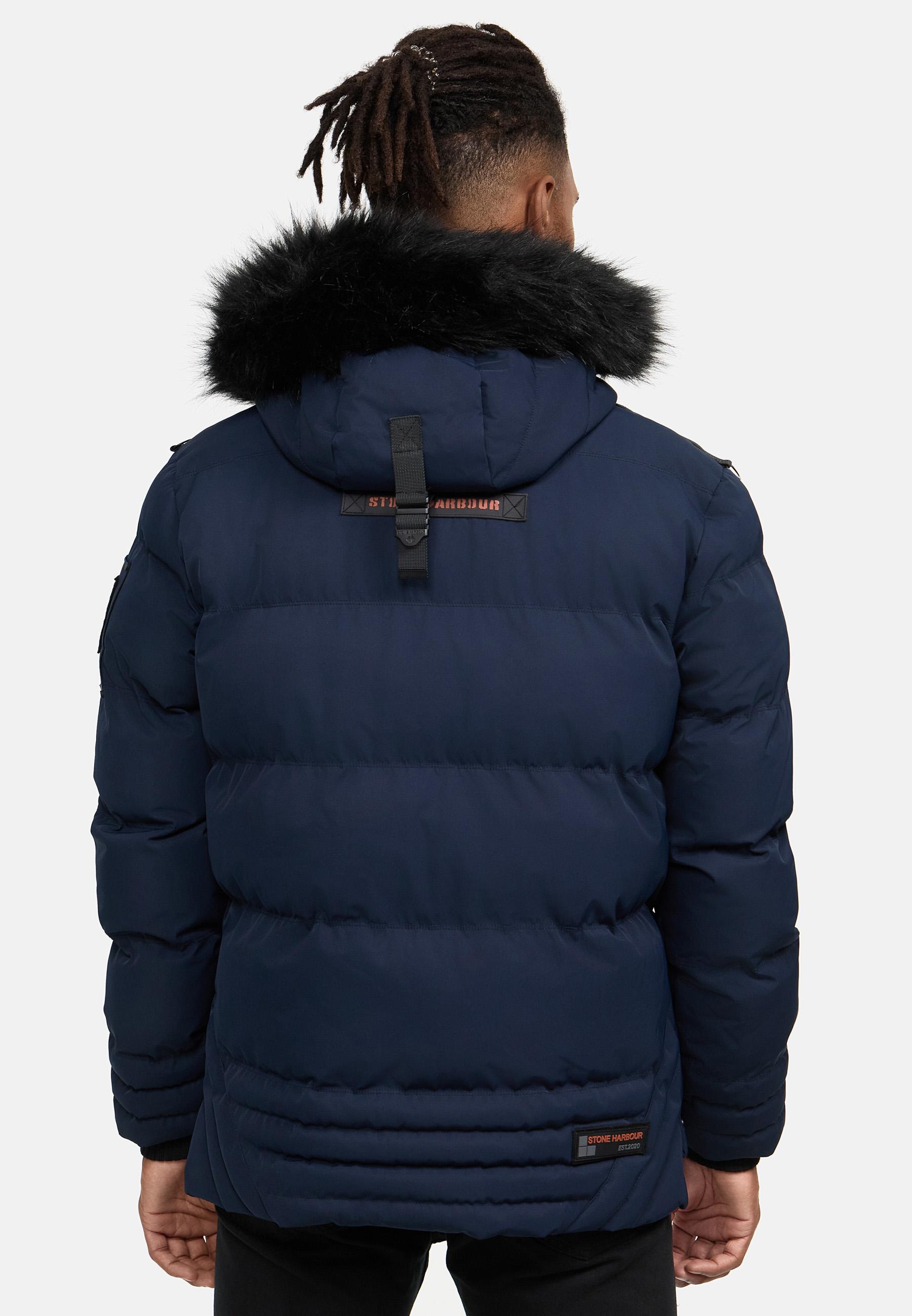 Winter Steppjacke mit abnehmbarer Kunstfell-Kapuze "Romaan" Navy