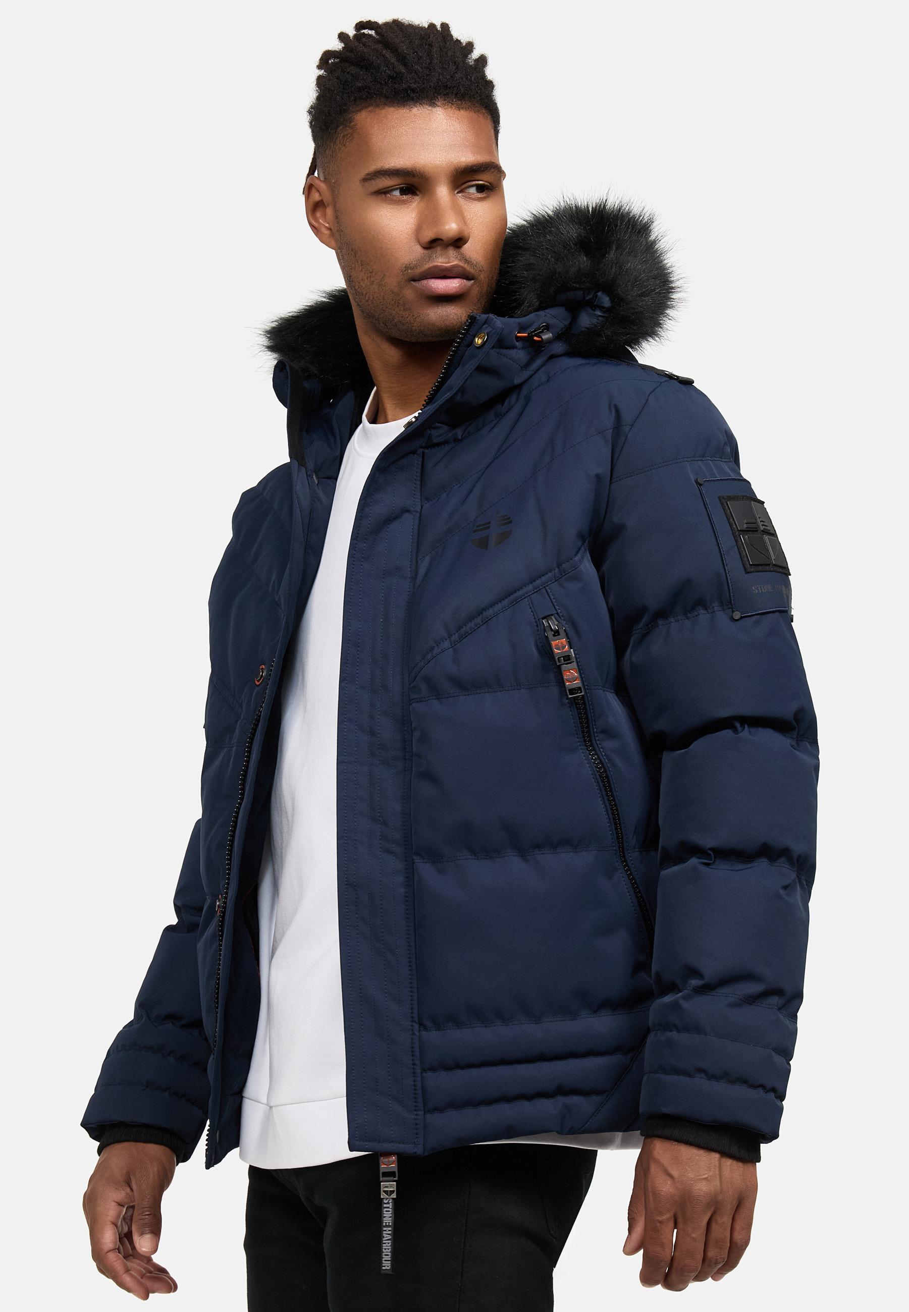 Winter Steppjacke mit abnehmbarer Kunstfell-Kapuze "Romaan" Navy