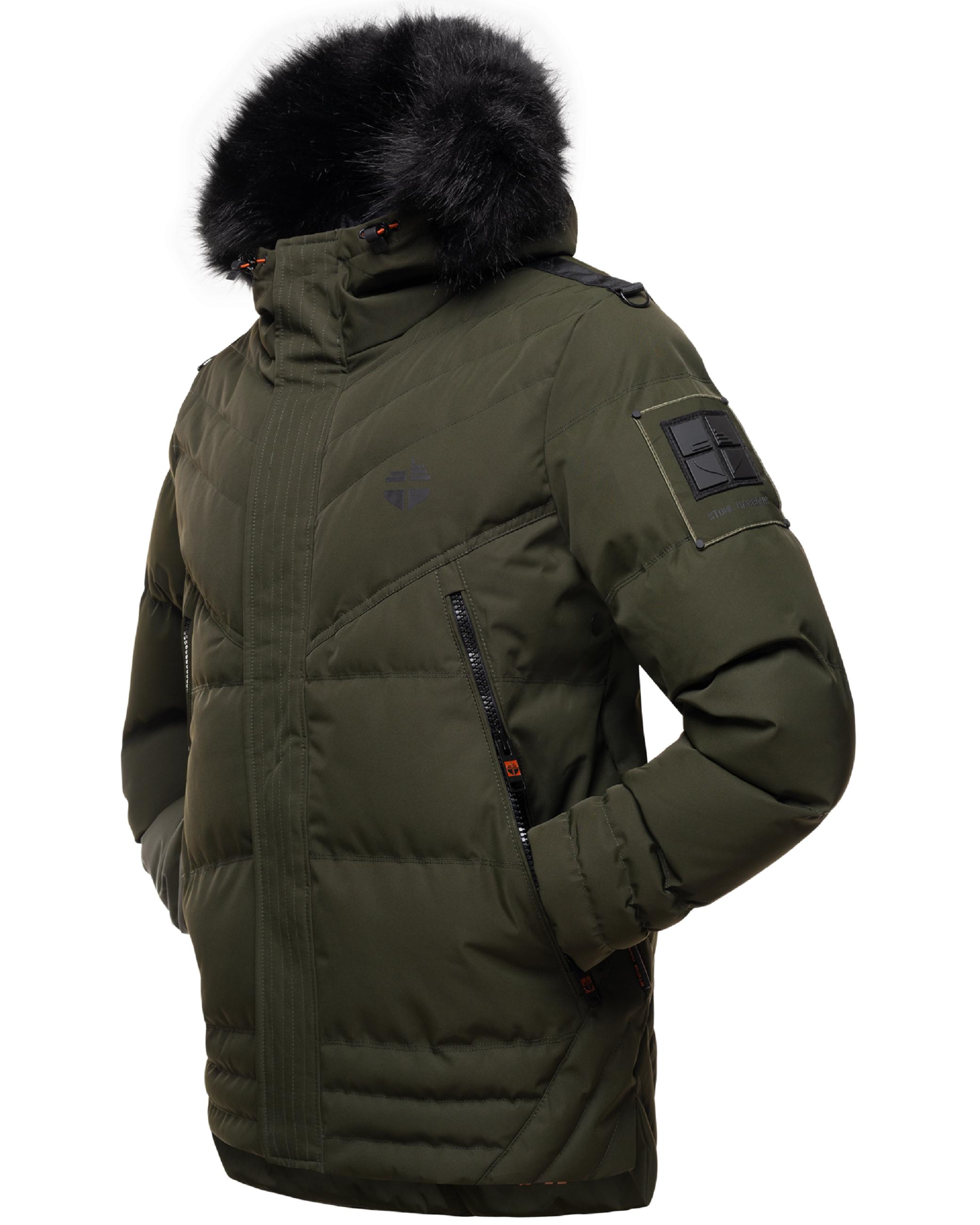 Winter Steppjacke mit abnehmbarer Kunstfell-Kapuze "Romaan" Olive