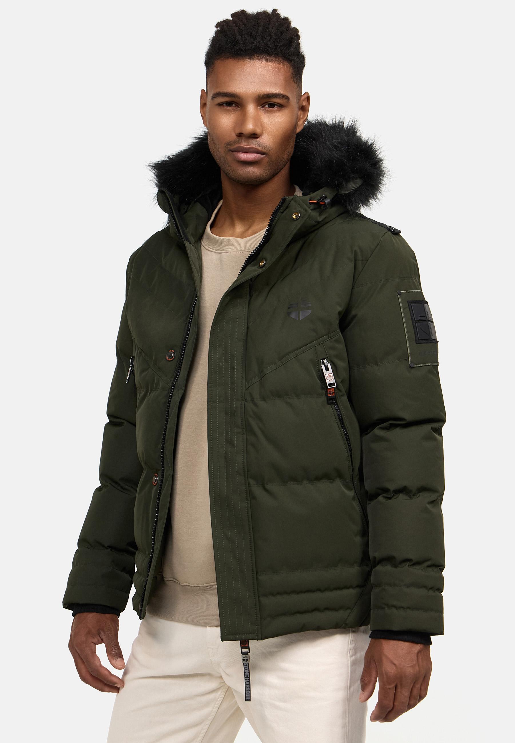 Winter Steppjacke mit abnehmbarer Kunstfell-Kapuze "Romaan" Olive