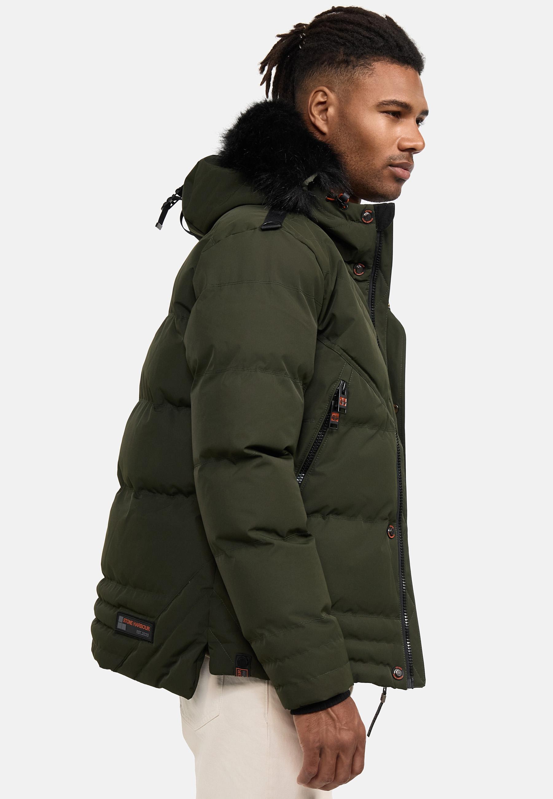 Winter Steppjacke mit abnehmbarer Kunstfell-Kapuze "Romaan" Olive