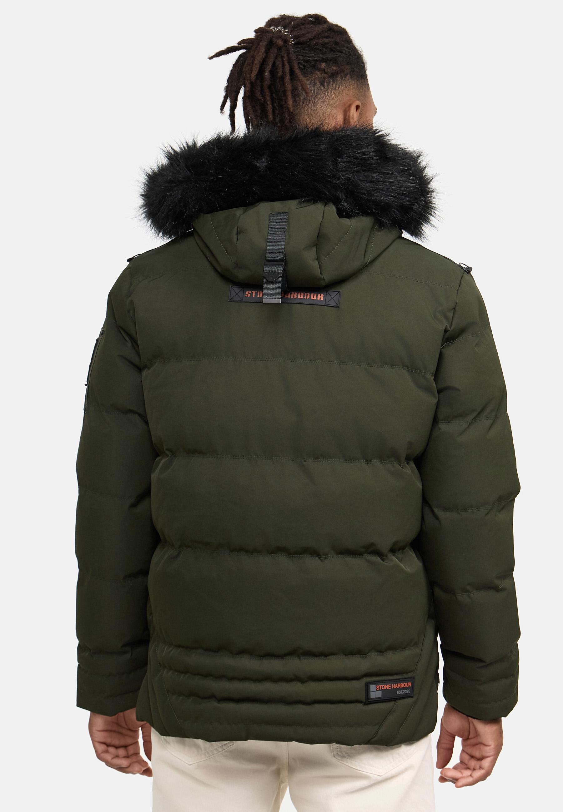 Winter Steppjacke mit abnehmbarer Kunstfell-Kapuze "Romaan" Olive