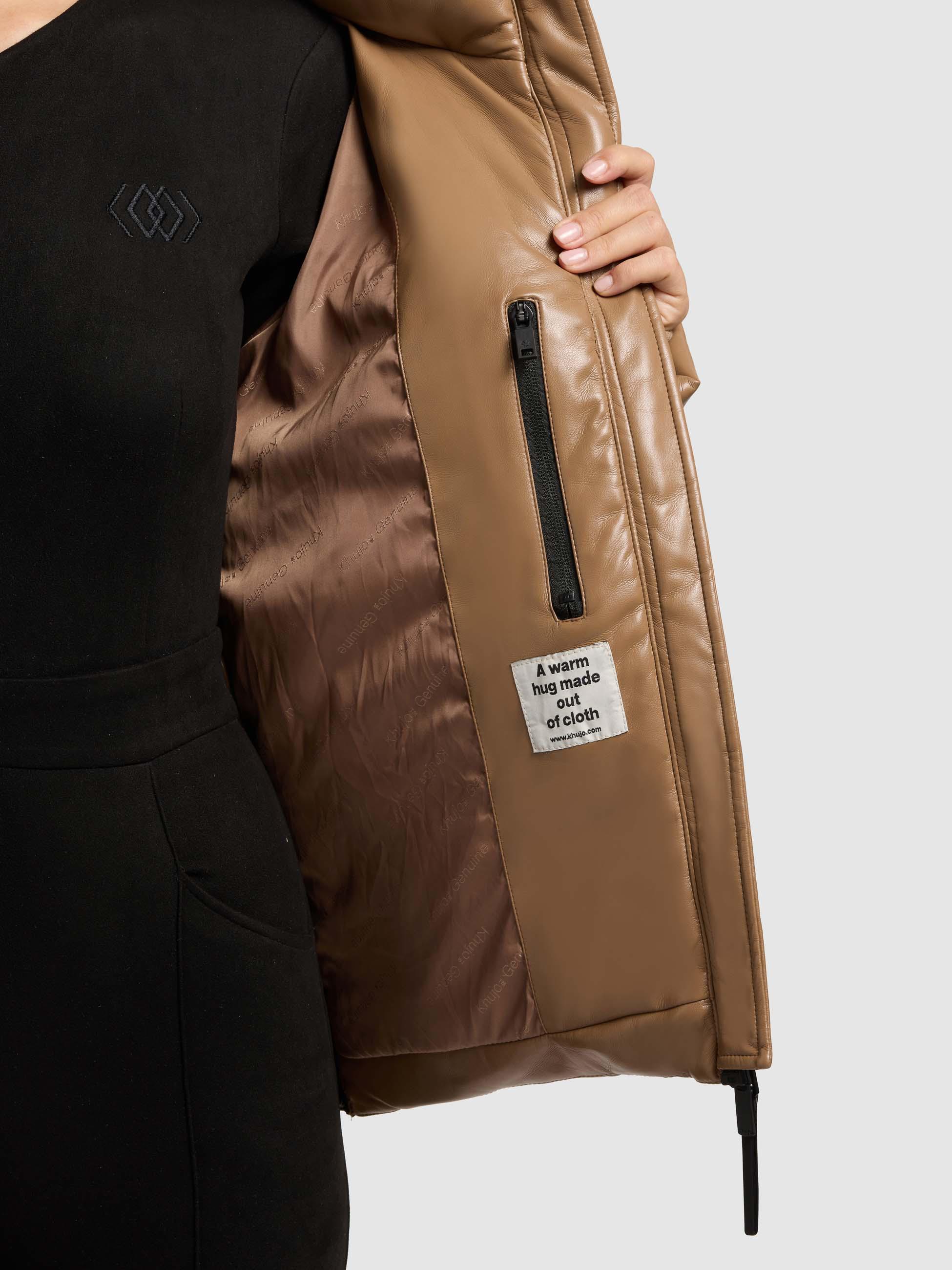 Winter Steppjacke in Lederoptik "Aurora" Light Brown