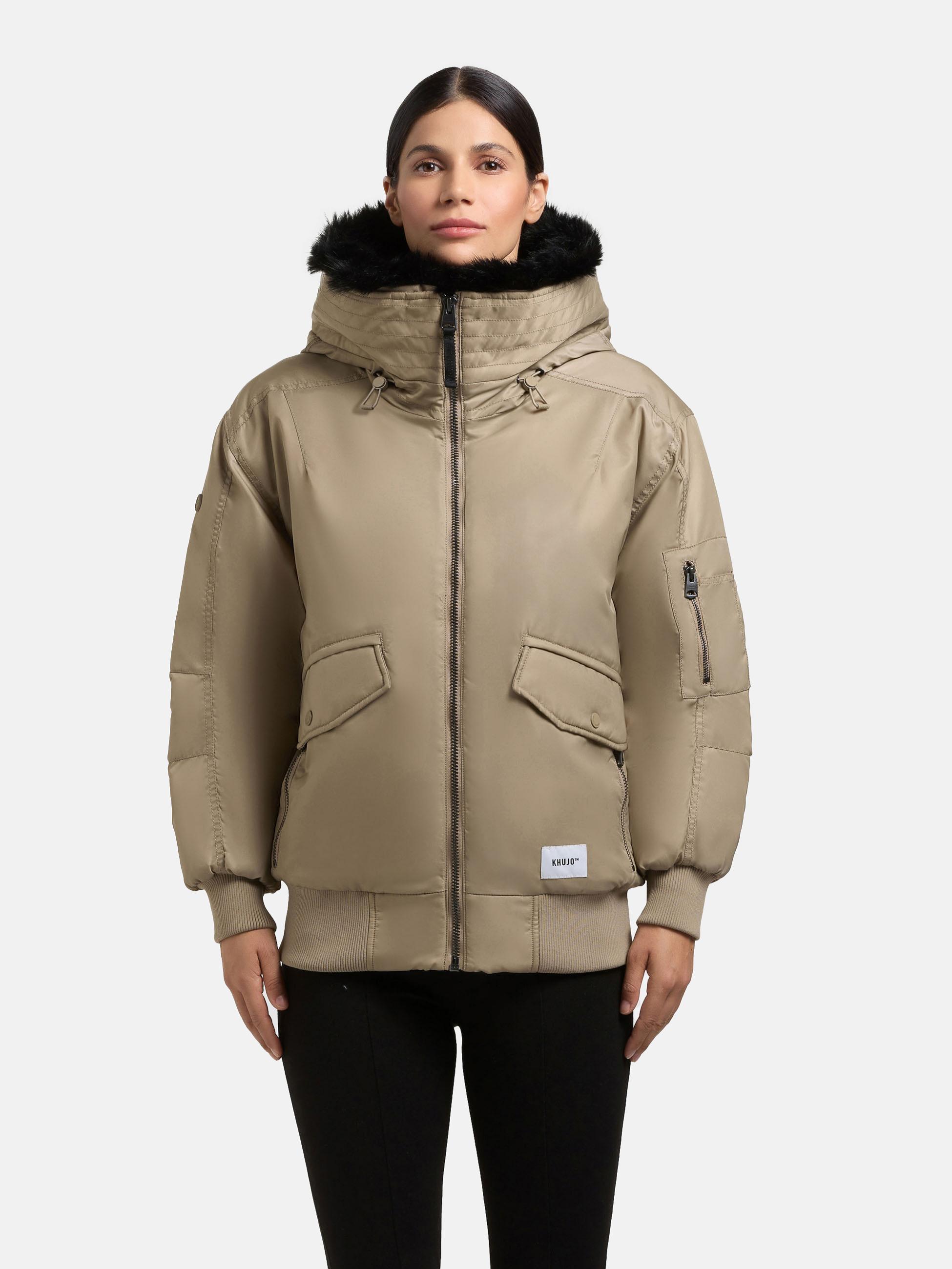 Warme Bomberjacke mit Kunstpelz-Besatz "Cela" Bomber Beige