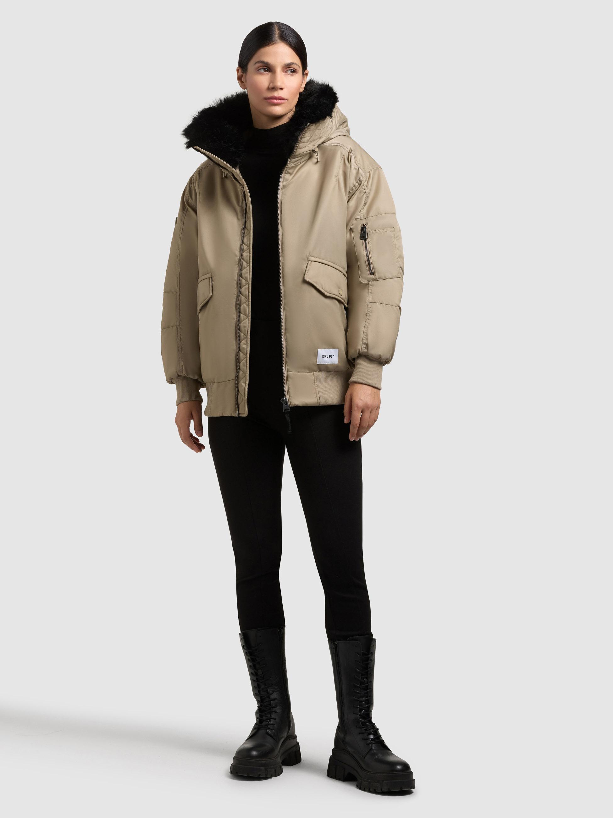 Warme Bomberjacke mit Kunstpelz-Besatz "Cela" Bomber Beige