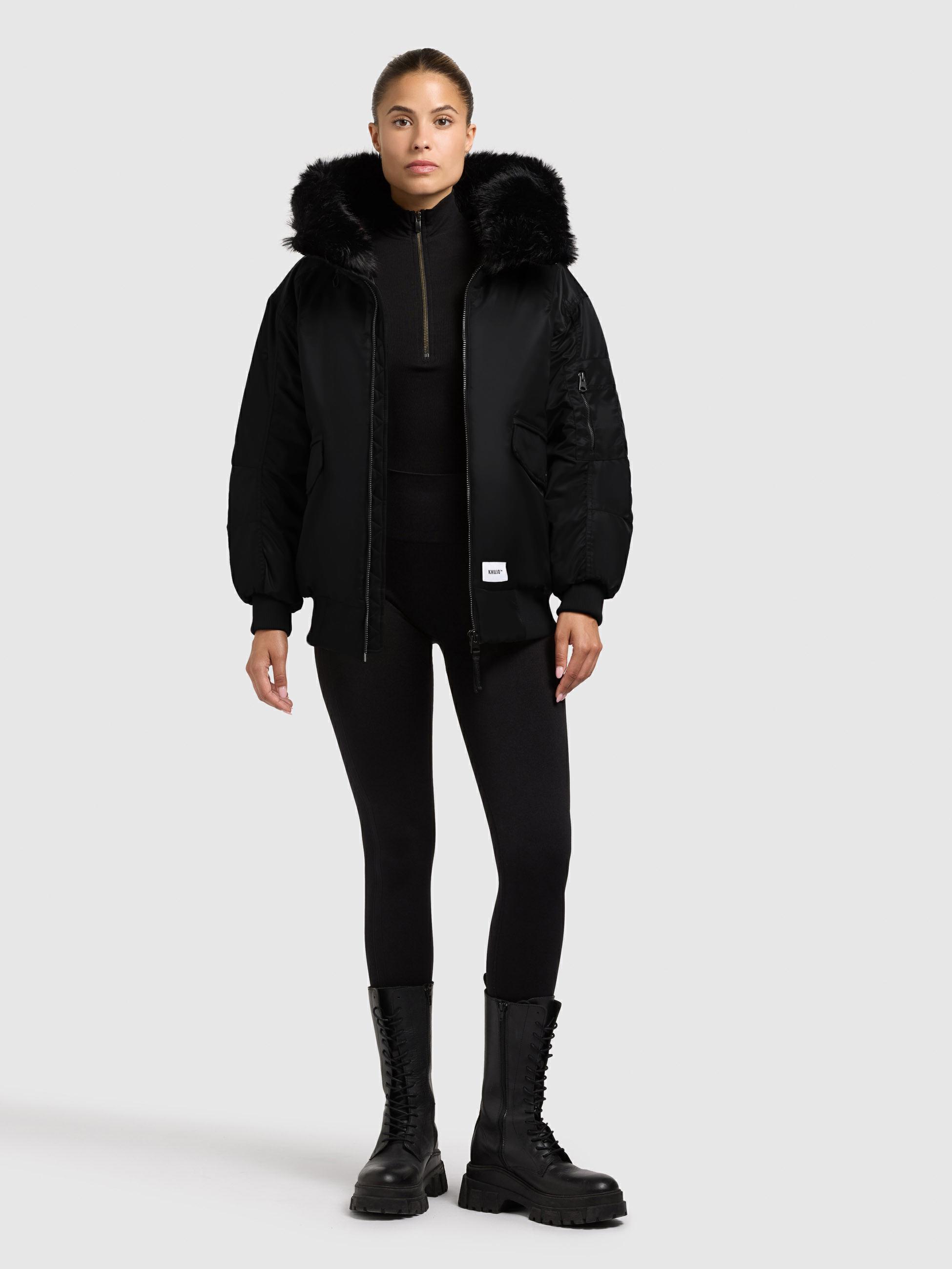 Warme Bomberjacke mit Kunstpelz-Besatz "Cela" Bomber Black