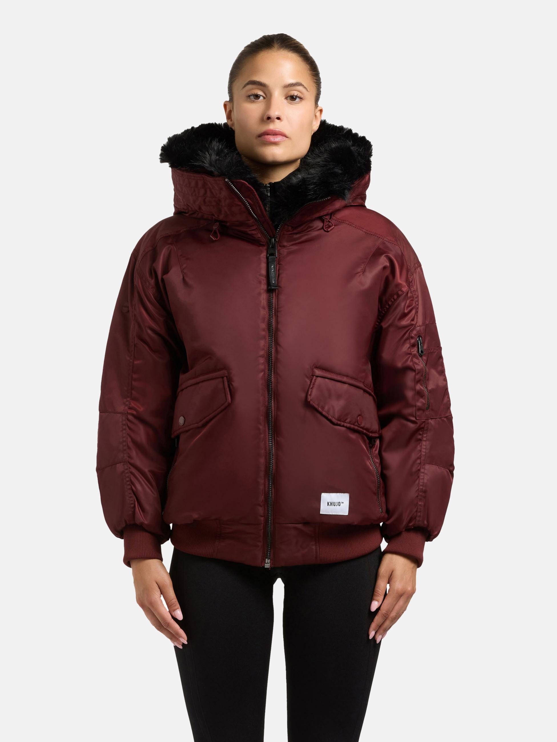 Warme Bomberjacke mit Kunstpelz-Besatz "Cela" Burgundy Red