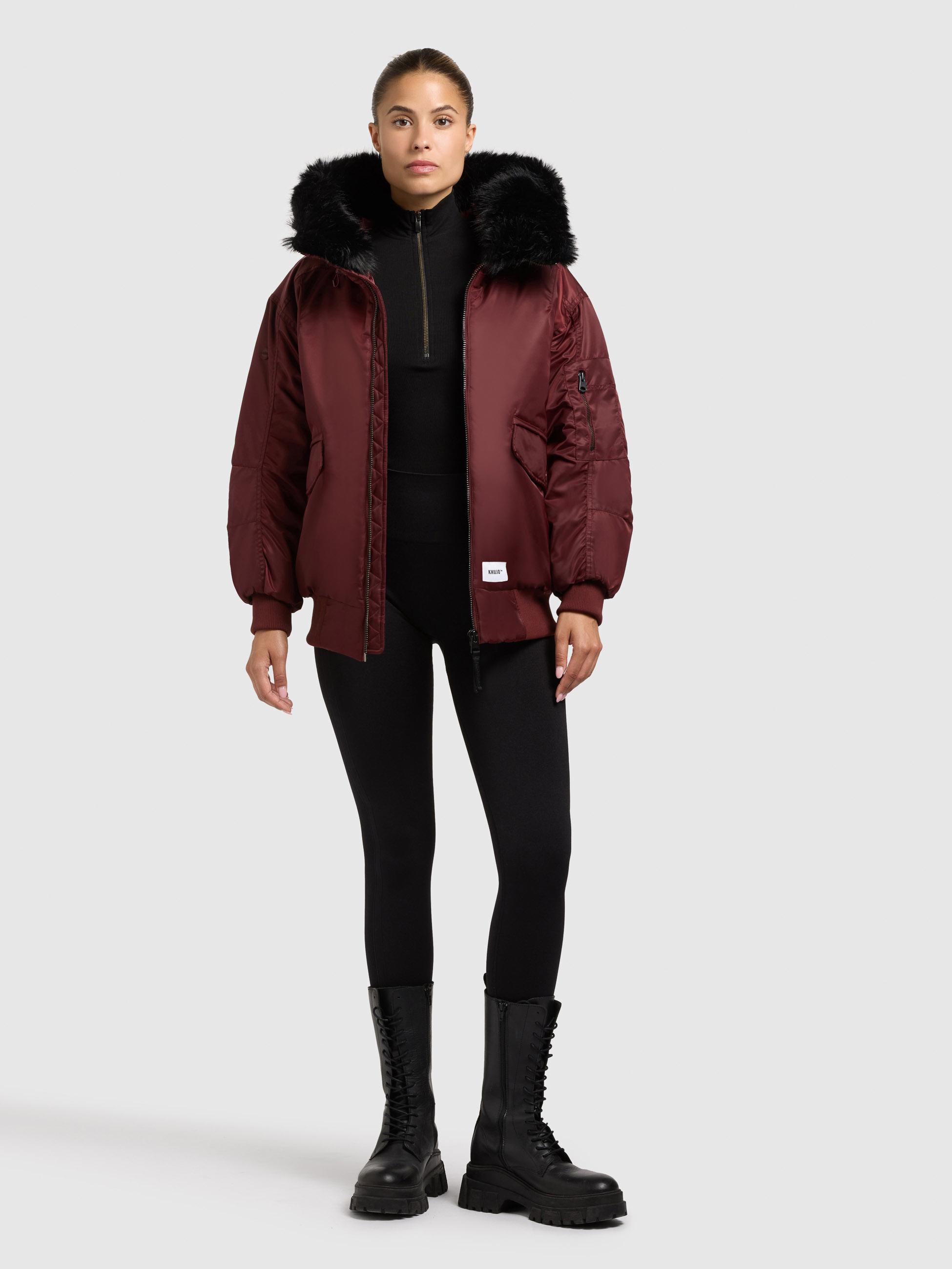 Warme Bomberjacke mit Kunstpelz-Besatz "Cela" Burgundy Red