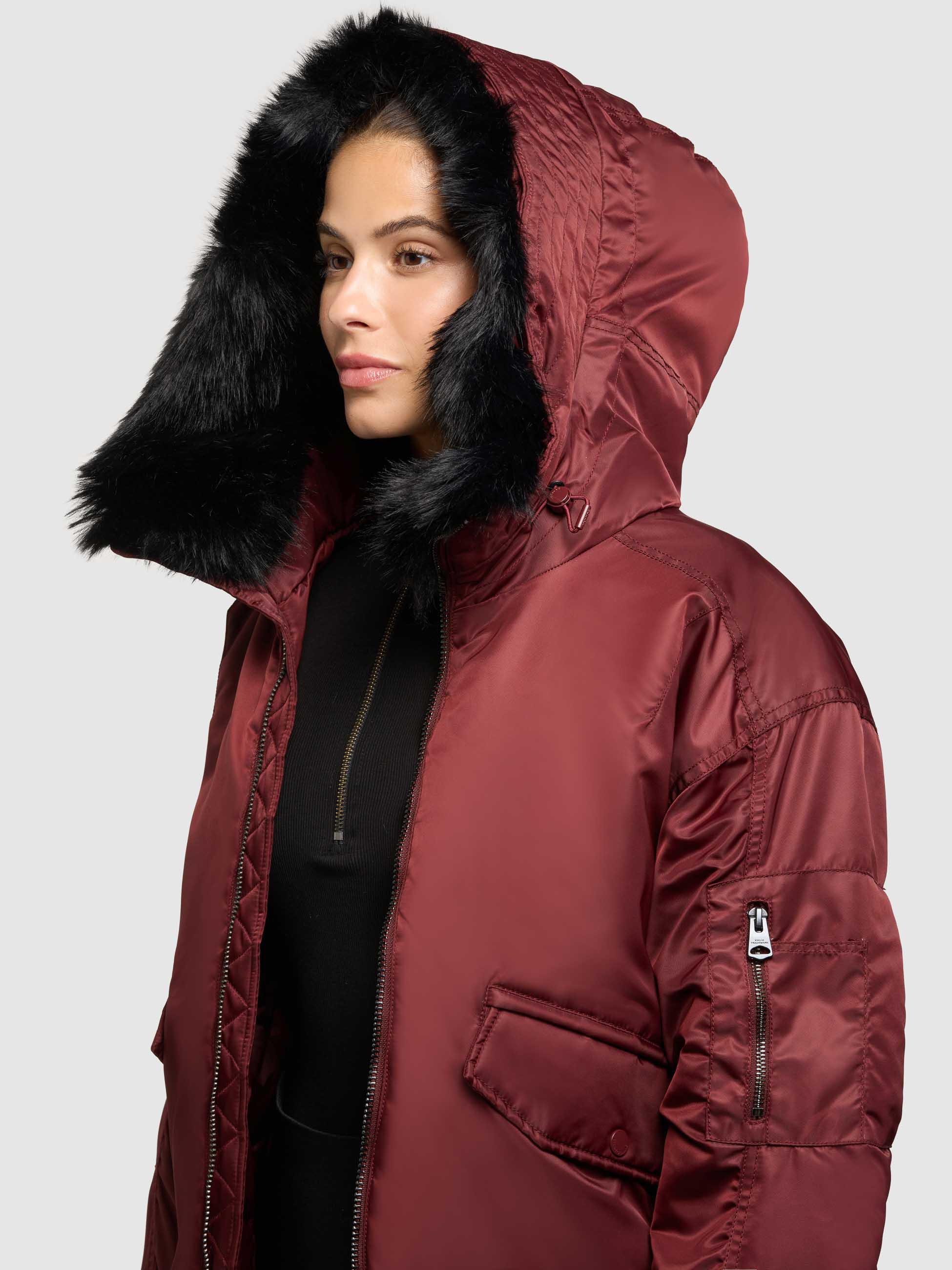 Warme Bomberjacke mit Kunstpelz-Besatz "Cela" Burgundy Red