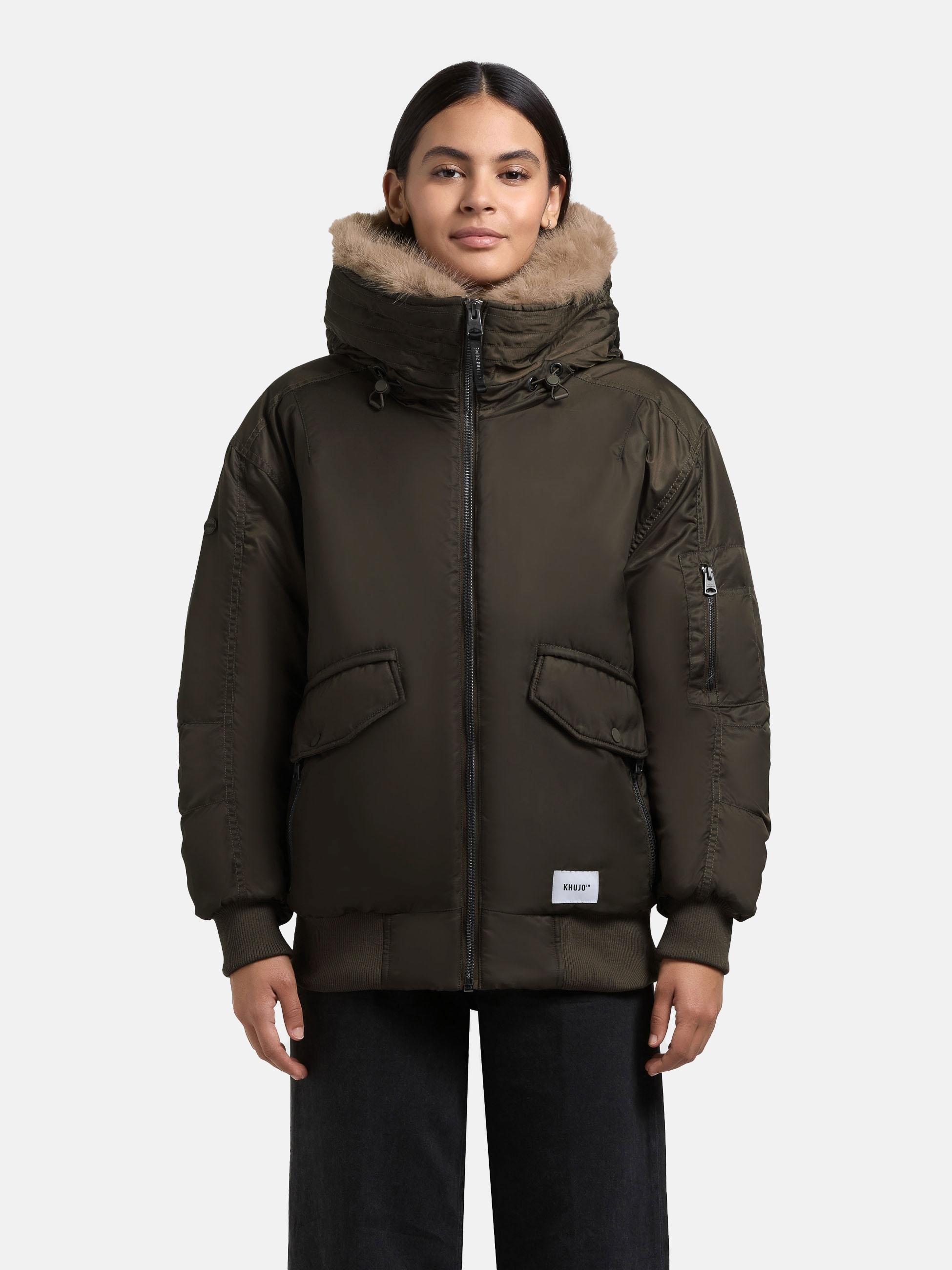 Warme Bomberjacke mit Kunstpelz-Besatz "Cela" Forest Green