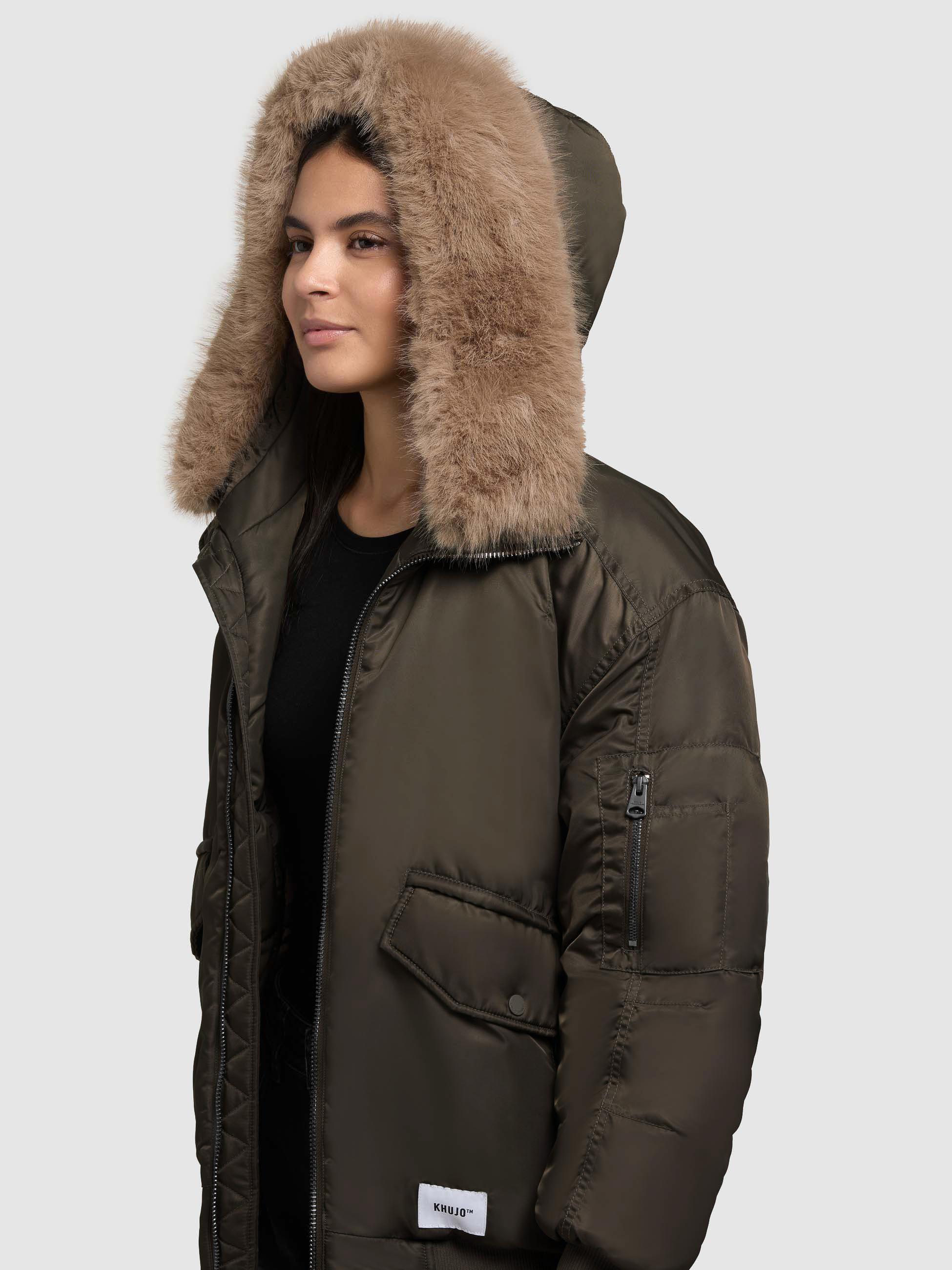 Warme Bomberjacke mit Kunstpelz-Besatz "Cela" Forest Green
