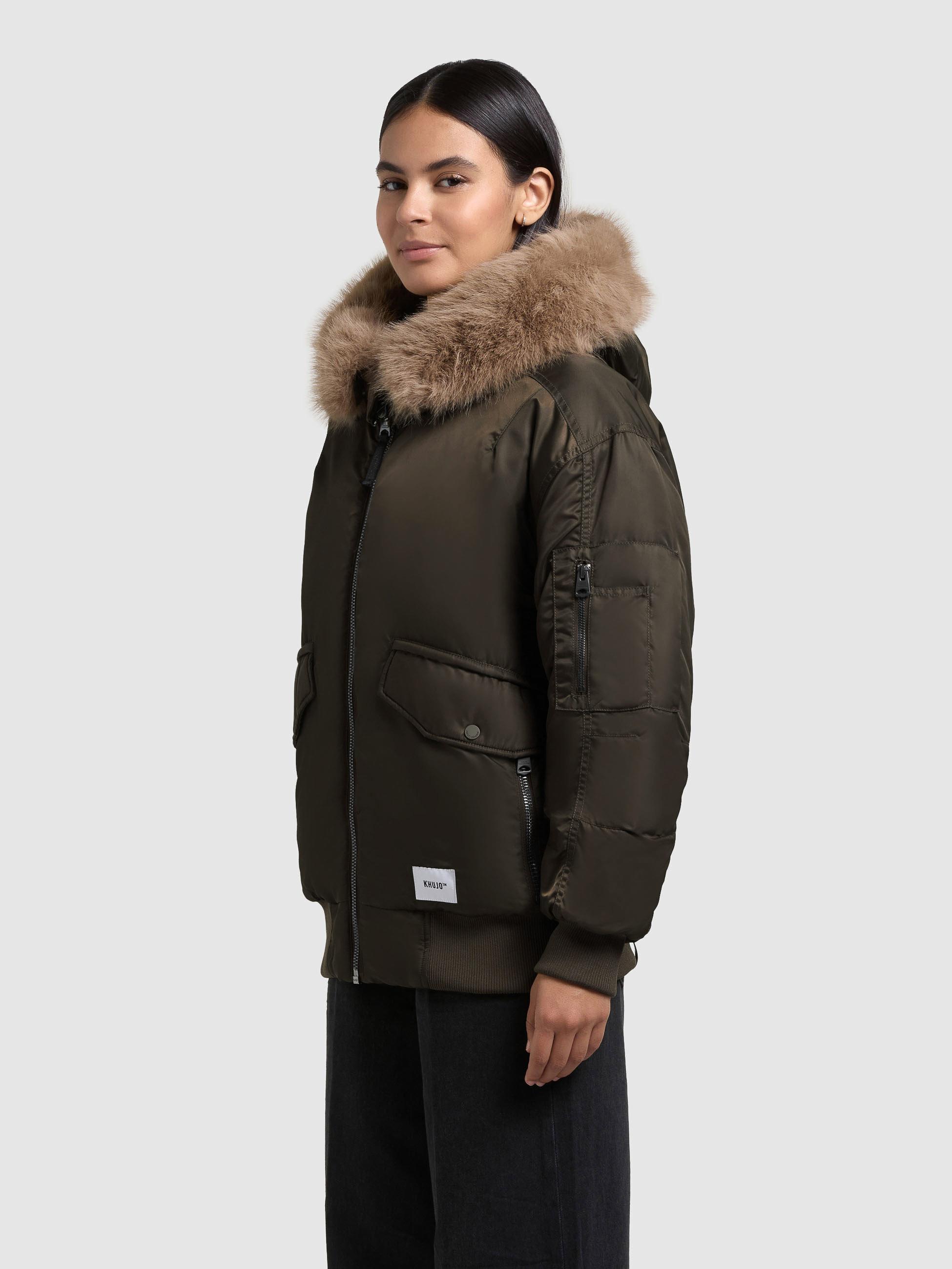 Warme Bomberjacke mit Kunstpelz-Besatz "Cela" Forest Green