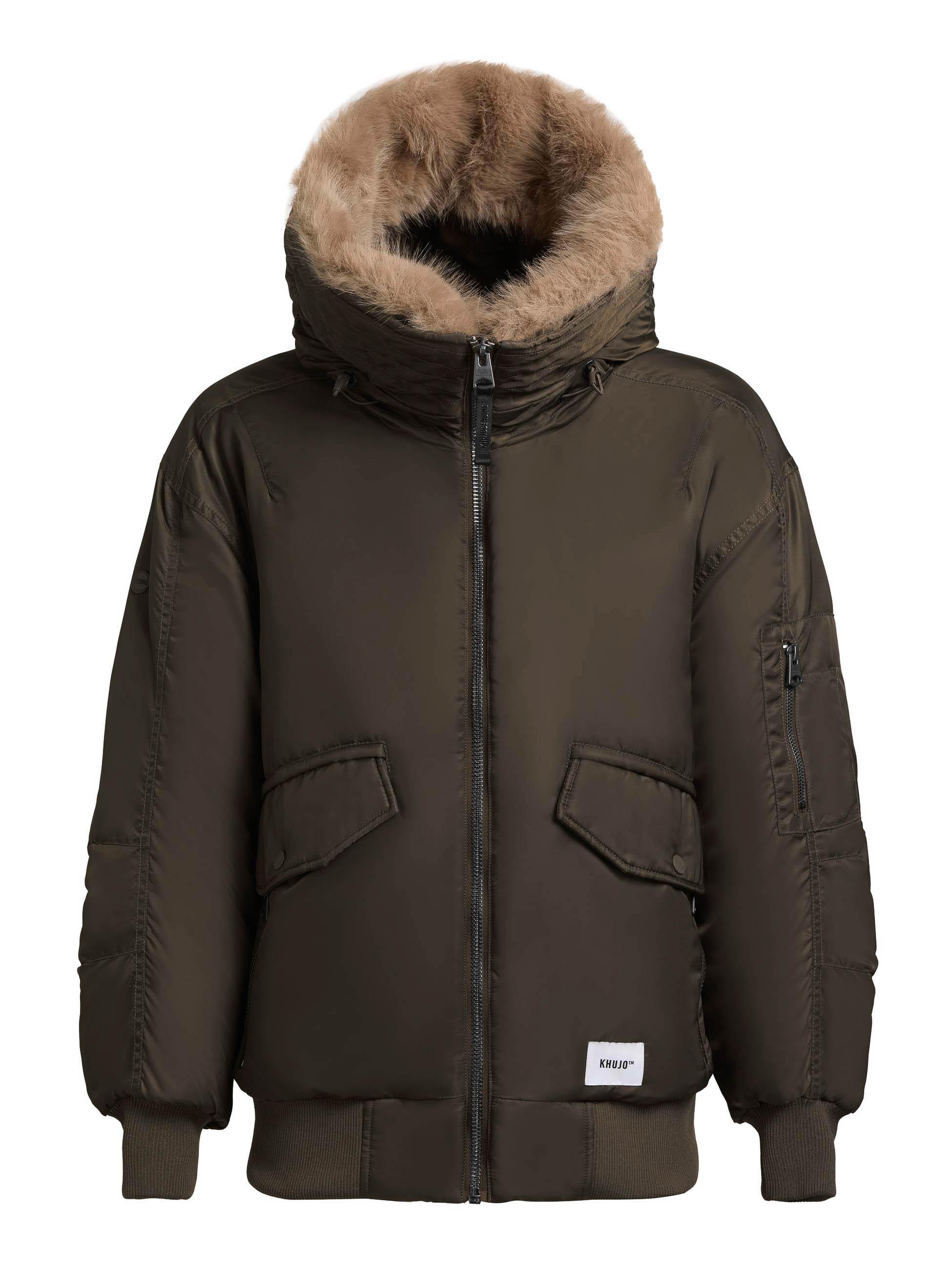Warme Bomberjacke mit Kunstpelz-Besatz "Cela" Forest Green