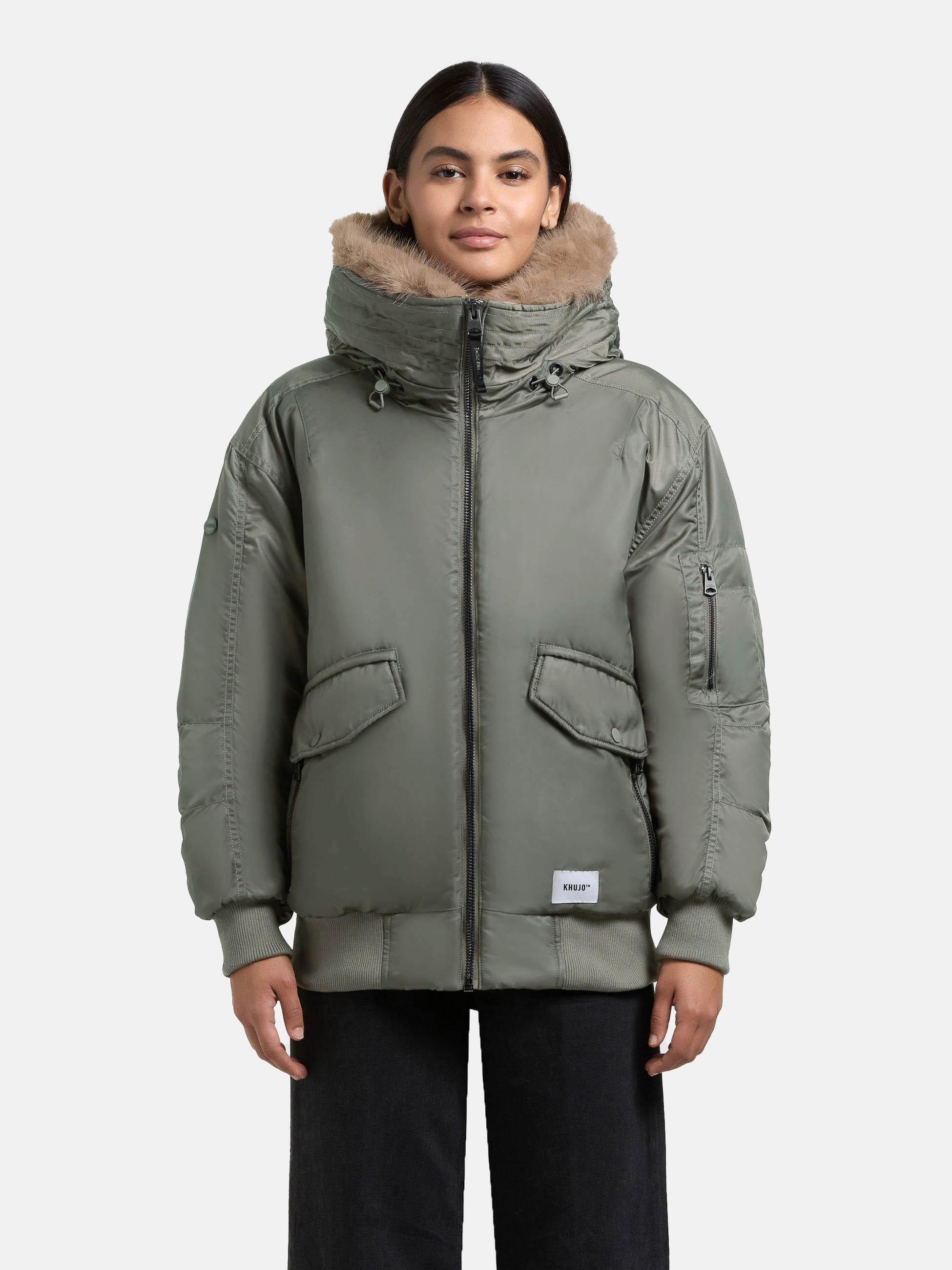 Warme Bomberjacke mit Kunstpelz-Besatz "Cela" Sage Green