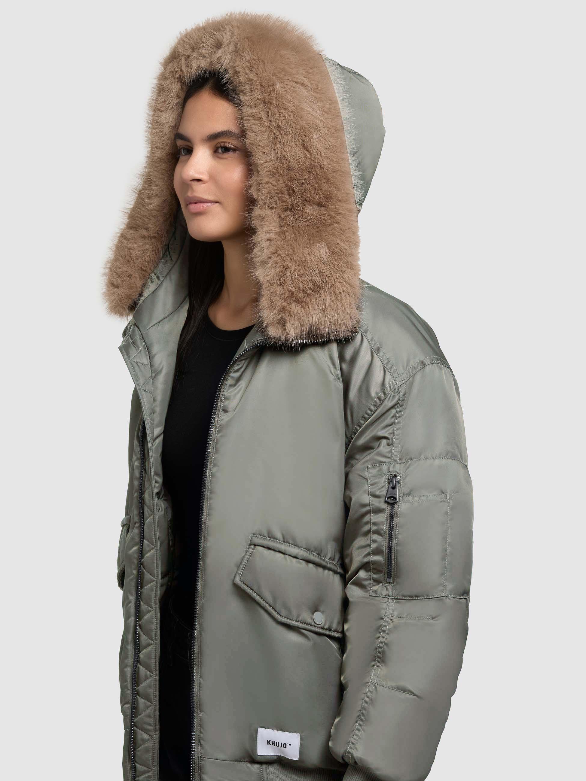 Warme Bomberjacke mit Kunstpelz-Besatz "Cela" Sage Green