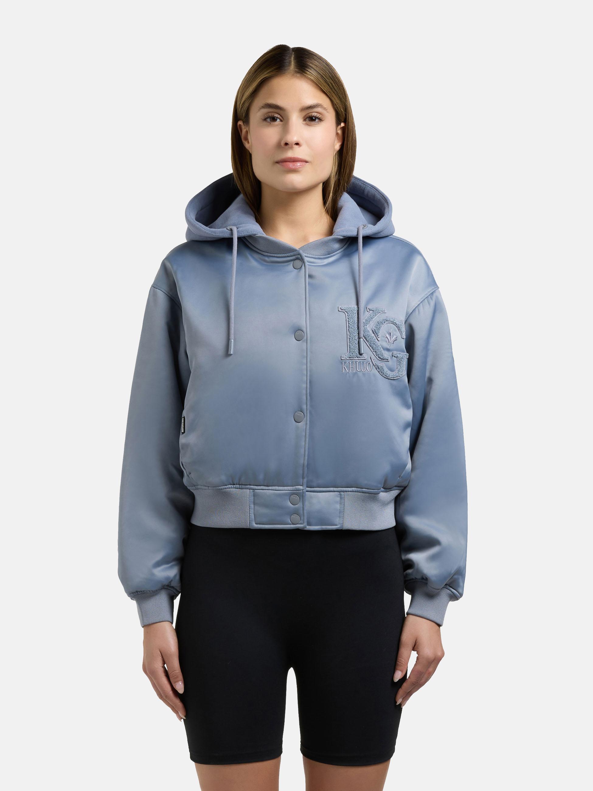 Matt schimmernde Collegejacke mit Kapuze "Chani" Misty Blue