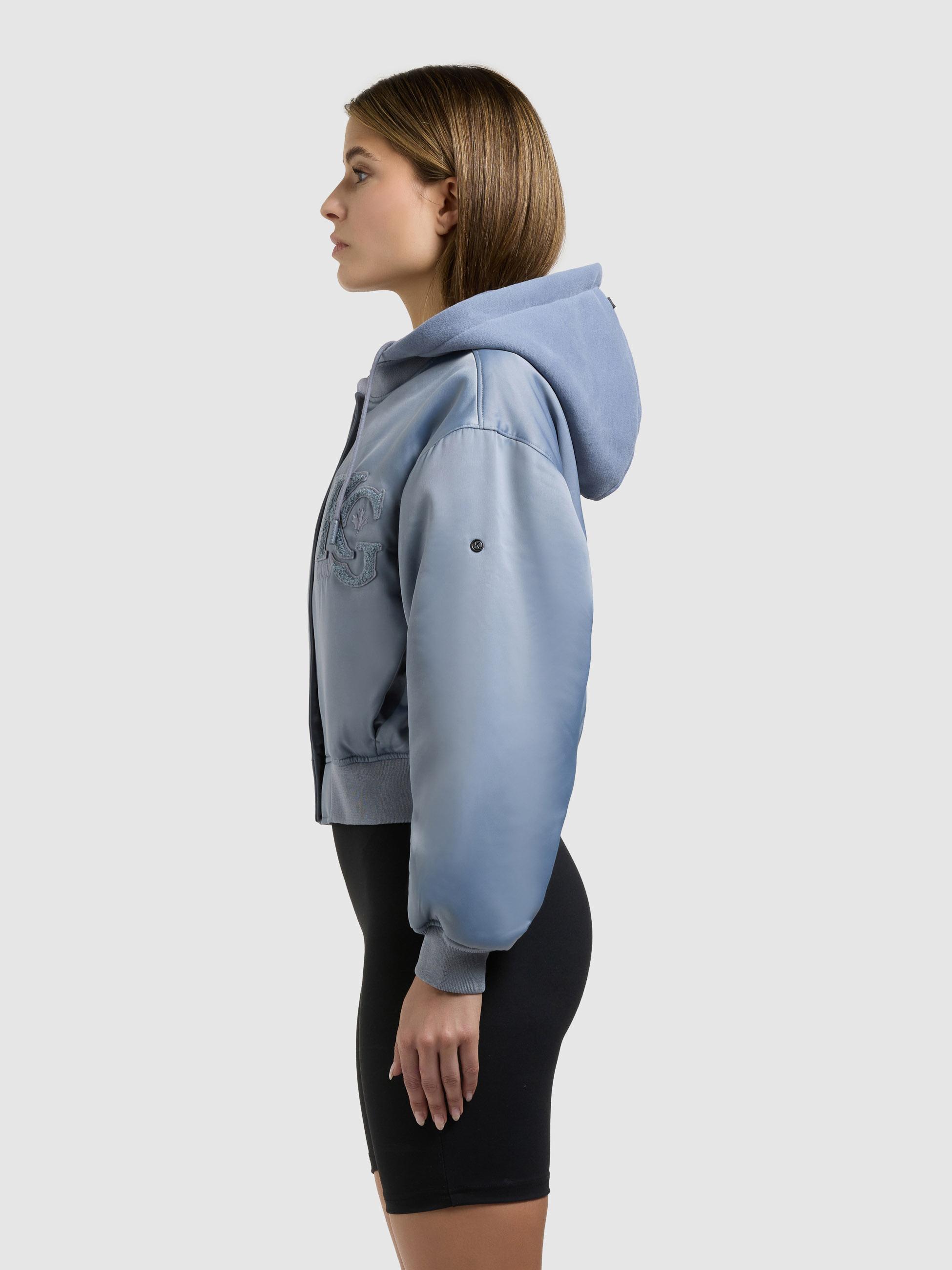 Matt schimmernde Collegejacke mit Kapuze "Chani" Misty Blue