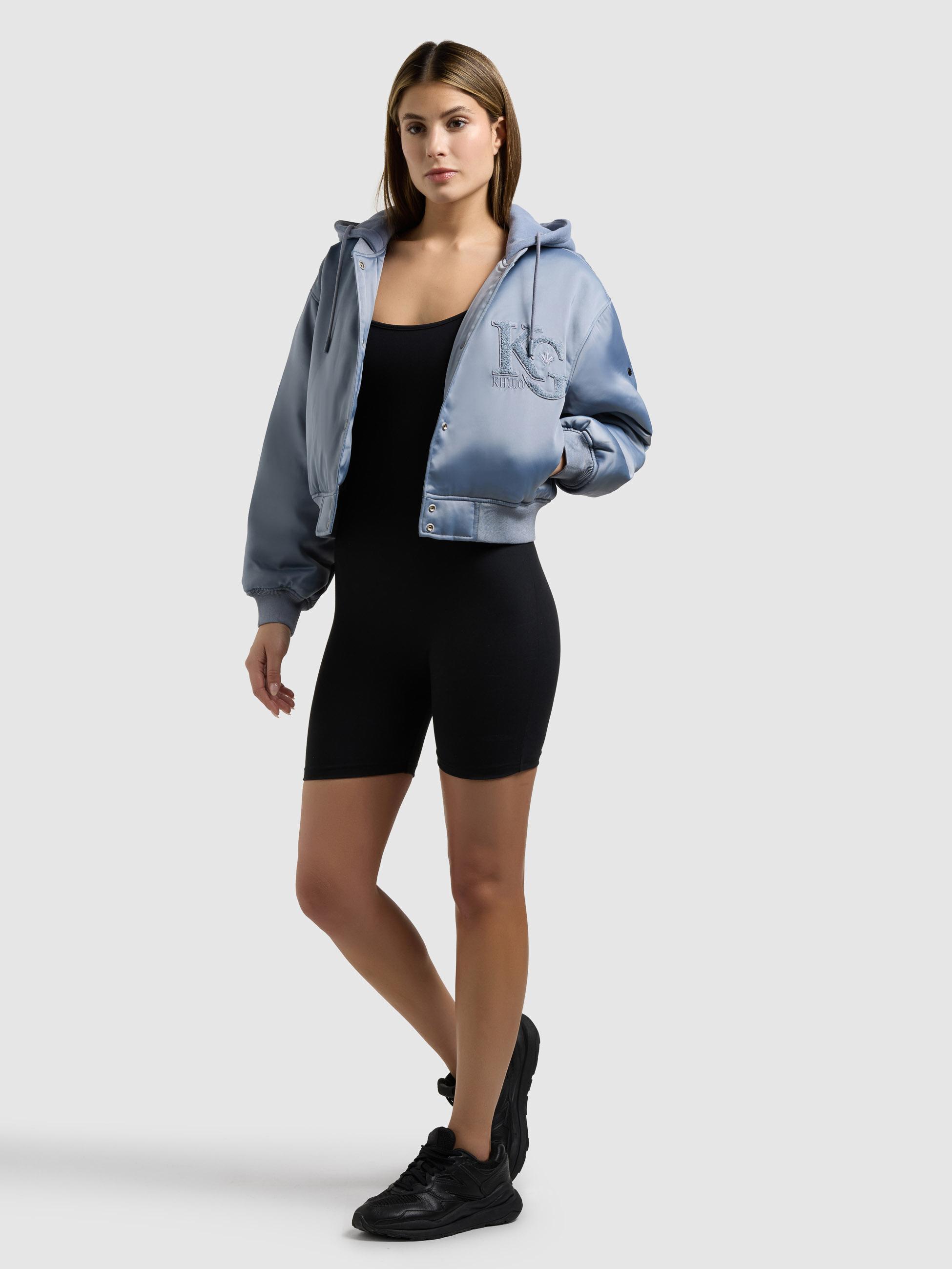 Matt schimmernde Collegejacke mit Kapuze "Chani" Misty Blue