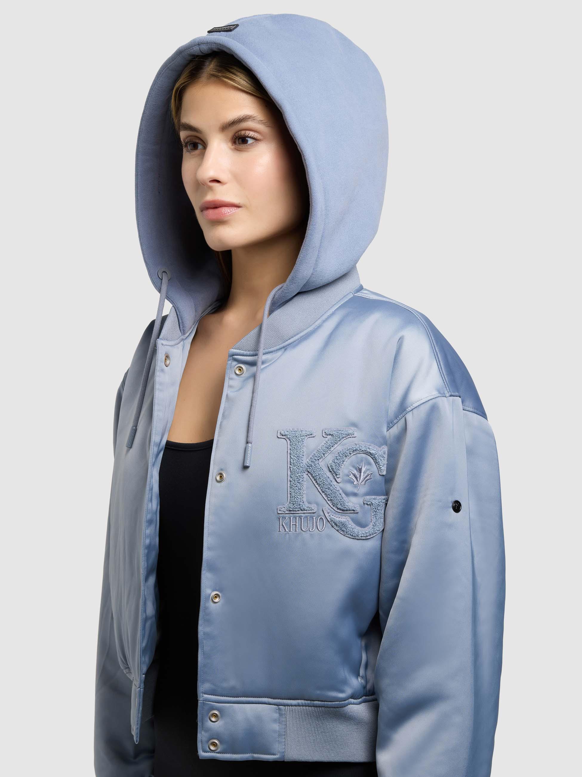 Matt schimmernde Collegejacke mit Kapuze "Chani" Misty Blue