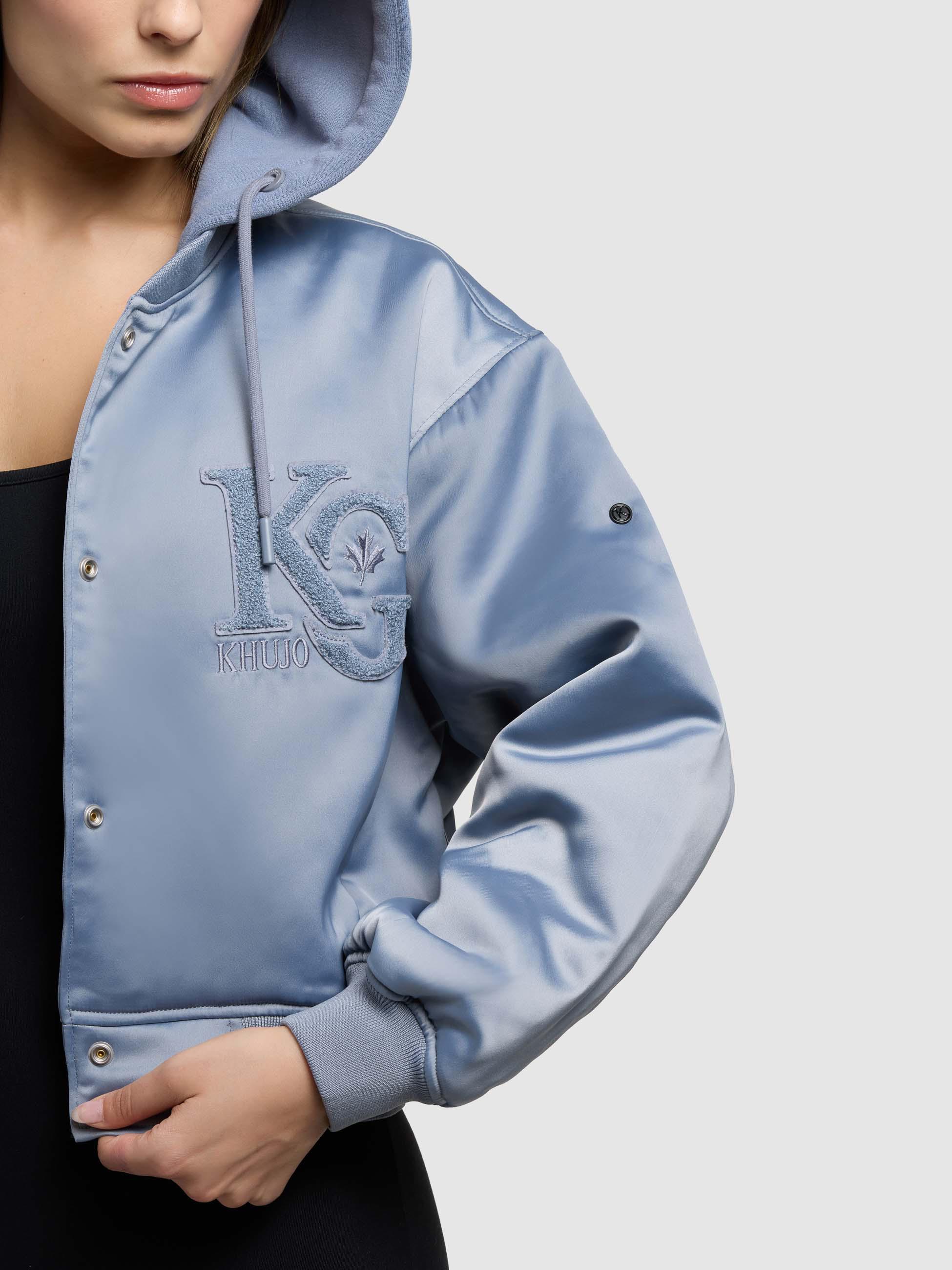 Matt schimmernde Collegejacke mit Kapuze "Chani" Misty Blue